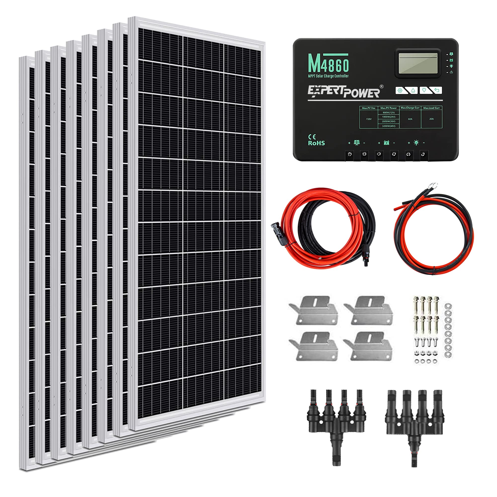 800W 12V Solar Panel Kit with 60A MPPT Charge Controller - High Efficiency Mono Solar Panels for RV, Camper, Trailer, Marine & Off-Grid Power | Perfect for Solar Projects, Emergency Backup & Outdoor Adventures