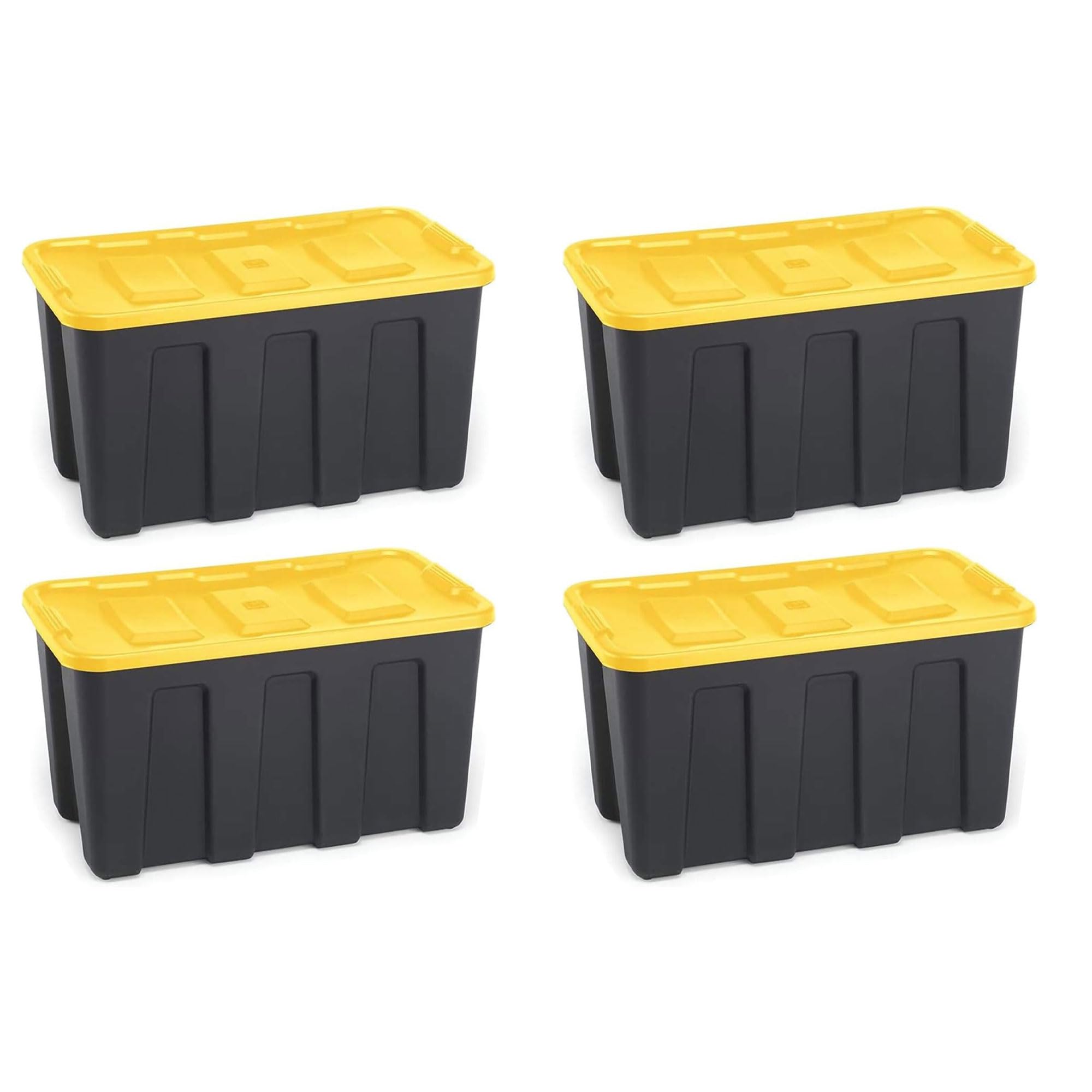HOMZ 4-Pack 34 Gallon Heavy Duty Plastic Storage Bins with Lids - Durable Black & Yellow Containers for Home Organization, Garage Storage & Moving Supplies - Perfect for Closet, Basement & Warehouse Use