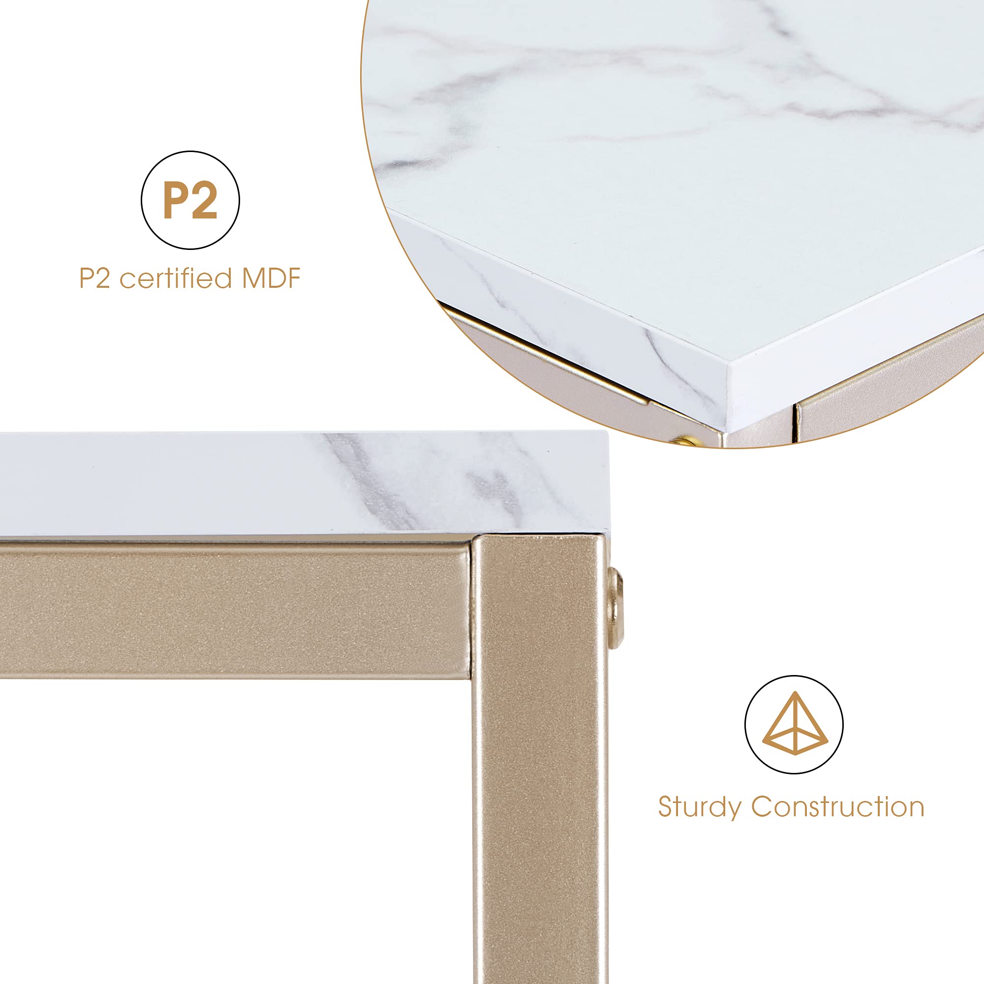 Ivinta 3-Tier Console Table with Storage - White & Gold Entryway Table with Shelves, Narrow Sofa Table for Living Room, Hallway, Bedroom - Faux Marble Veneer Accent Table - Perfect for Small Spaces, Entryway Decor & Living Room Organization