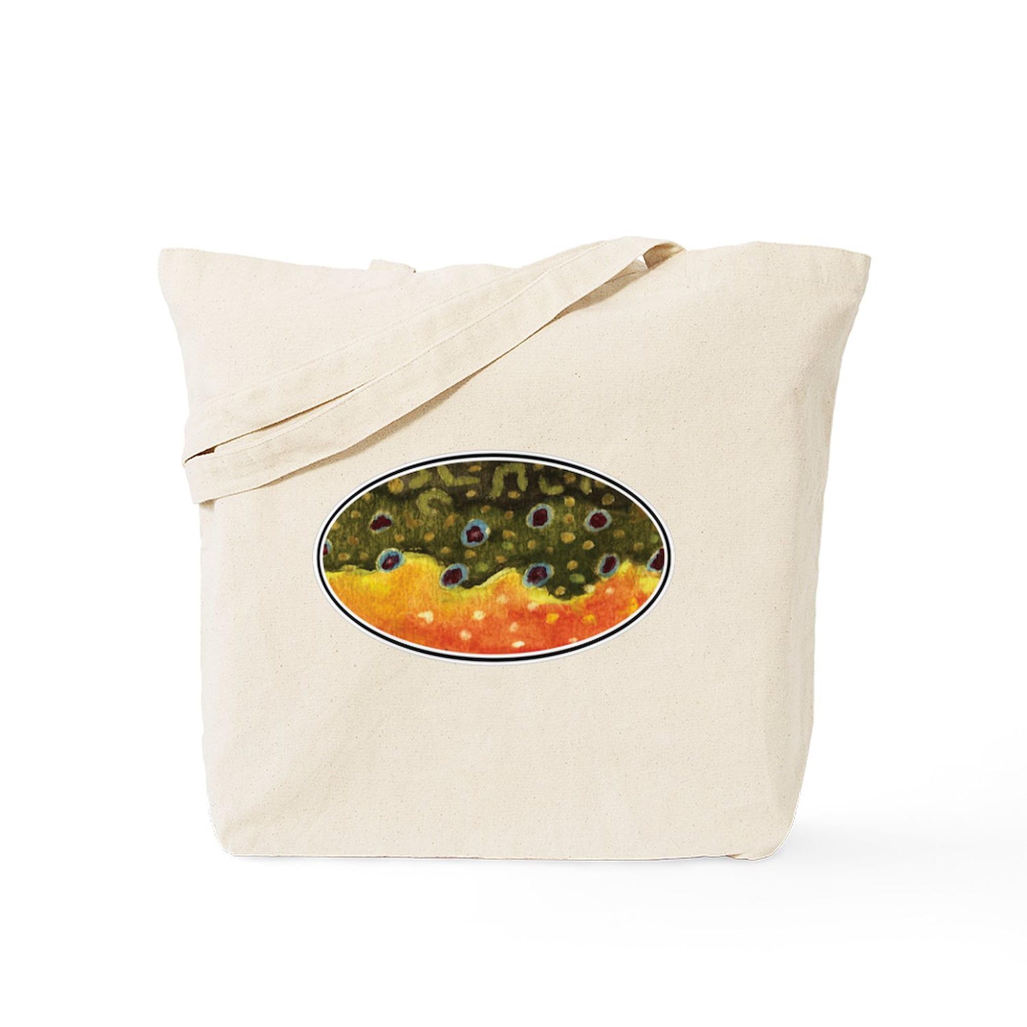 Brook Trout Fly Fishing Tote Bag - Natural Canvas Reusable Shopping Bag for Outdoor Adventures, Grocery Trips & Beach Days