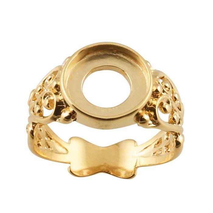 14K Yellow Gold Filigree 10mm Round Cabochon Ring Mounting - Size 7 to 8 Blank Cabochon Setting for Jewelry Making | Perfect for DIY Gemstone Rings, Engagement Rings & Custom Jewelry Designs