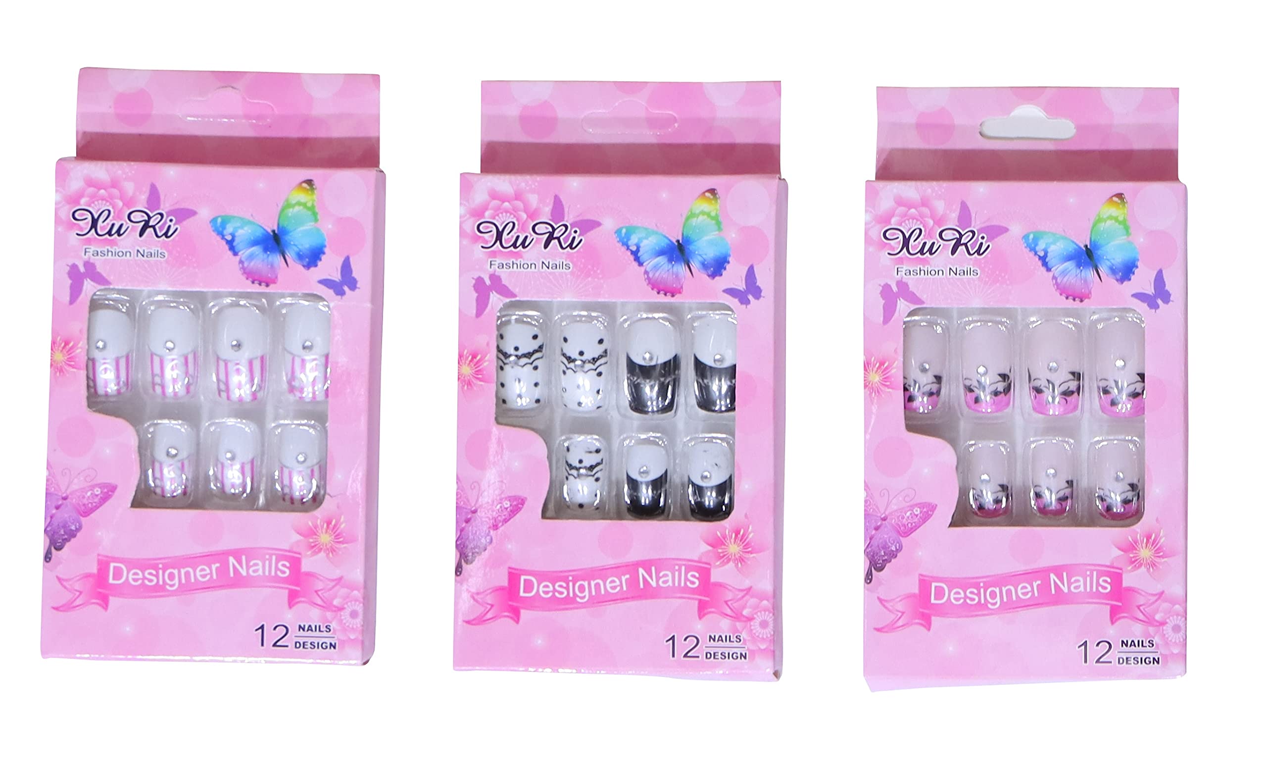 IRIS Multi-Color Fringed Artificial Fake Nails - Designer Press-On Nails for Women | Perfect for Parties, Weddings & Special Occasions