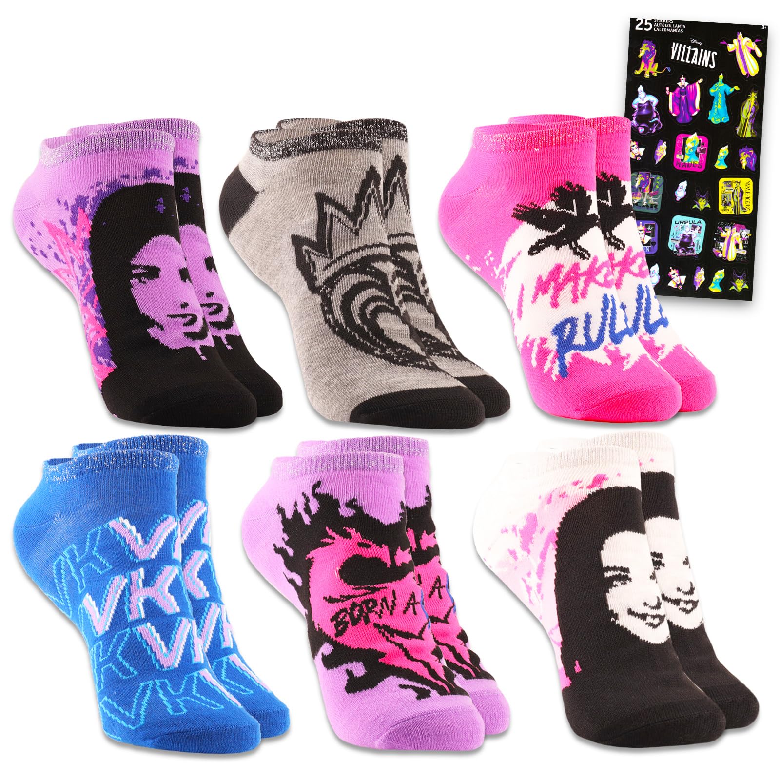 Disney Descendants Ankle Socks for Girls - 6 Pairs Kids Socks Bundle with Assorted Designs | Perfect Gift Set for School, Dance, and Everyday Wear