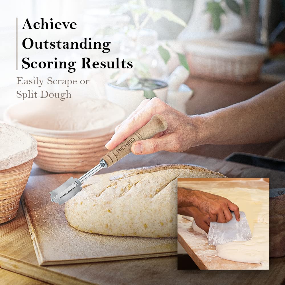 2 Pack 9 Inch Round Bread Proofing Baskets for Sourdough Bread Baking - Banneton Bread Basket Set with Lame, 5 Blades, Dough Scraper & Liner Cloth - Perfect for Artisan Sourdough, Homemade Bread & Baking Enthusiasts