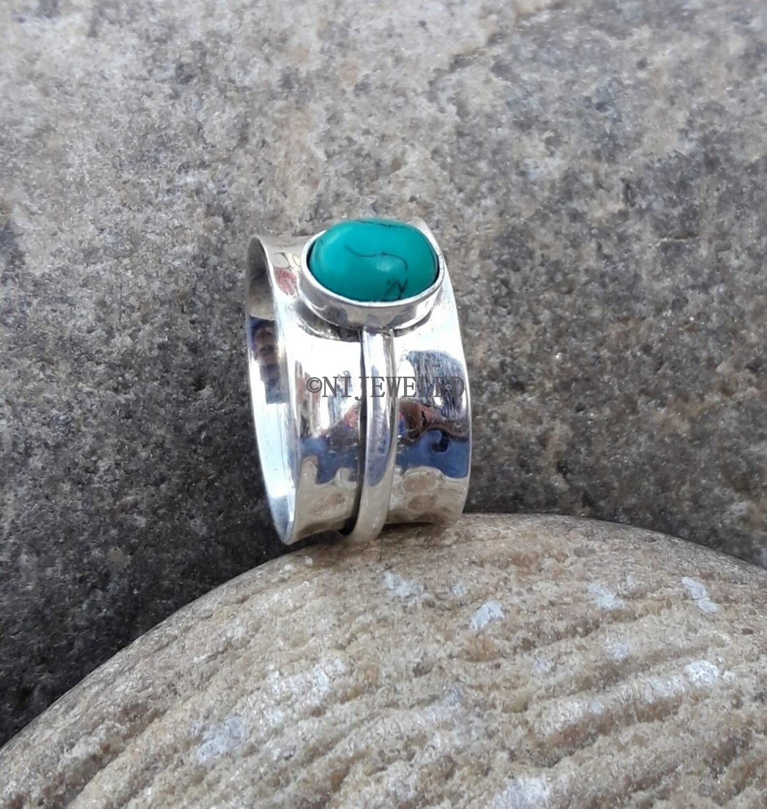 925 Sterling Silver Spinner Band Ring - Unisex Vintage Turquoise Thumb Ring | Elegant Statement Jewelry Gift for Women & Men | Perfect for Parties, Weddings & Everyday Wear