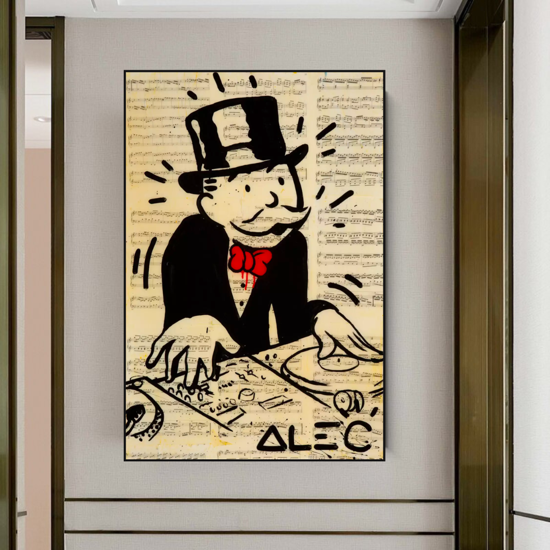 Alec Monopoly DJ Icon Art Canvas Print - Money Man Series | Pop Art Wall Decor for Home, Office & Music Studio