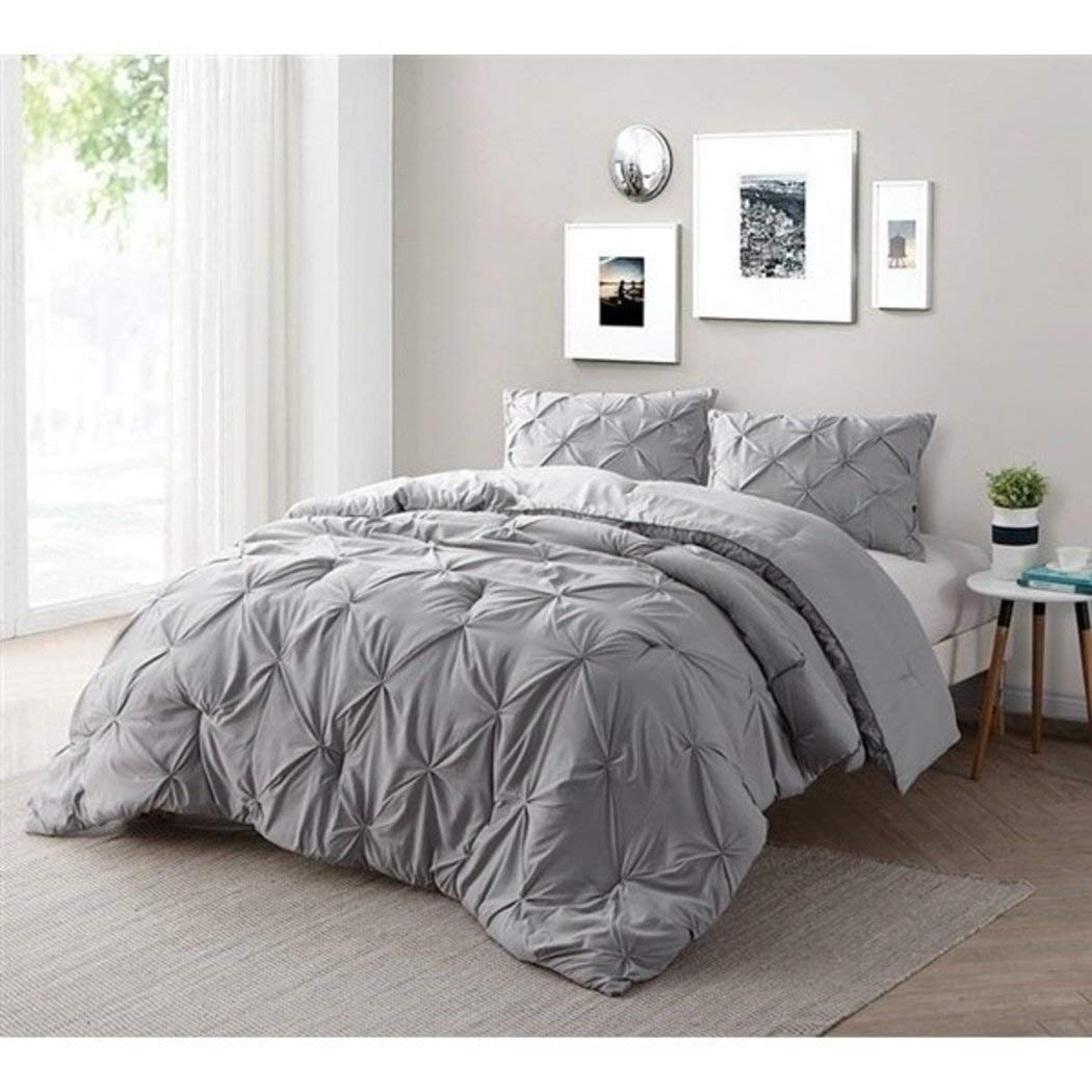 2 Piece Light Grey Plush Pin Tuck Pattern Comforter Twin XL Set - Elegant Pinch Pleat Diamond Textured Design, Ultra-Soft Microfiber Polyester for Modern Bedrooms - Perfect for Guest Rooms, Dorms & Cozy Home Decor
