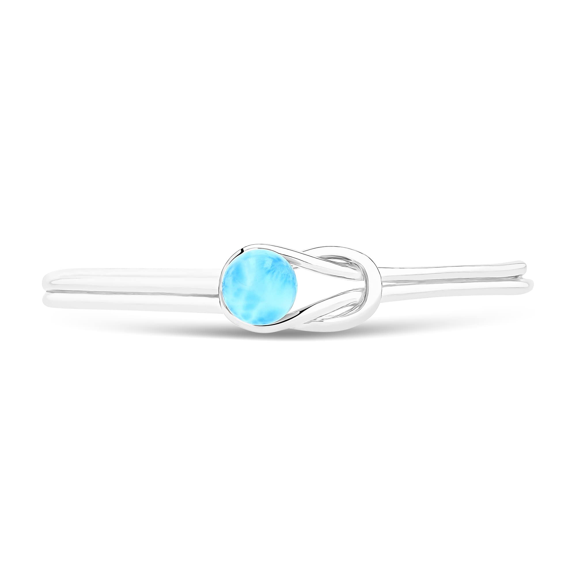 Elegant Sterling Silver Rhodium-Plated Larimar Knot Bangle Bracelet - Perfect for Weddings, Anniversaries & Special Occasions