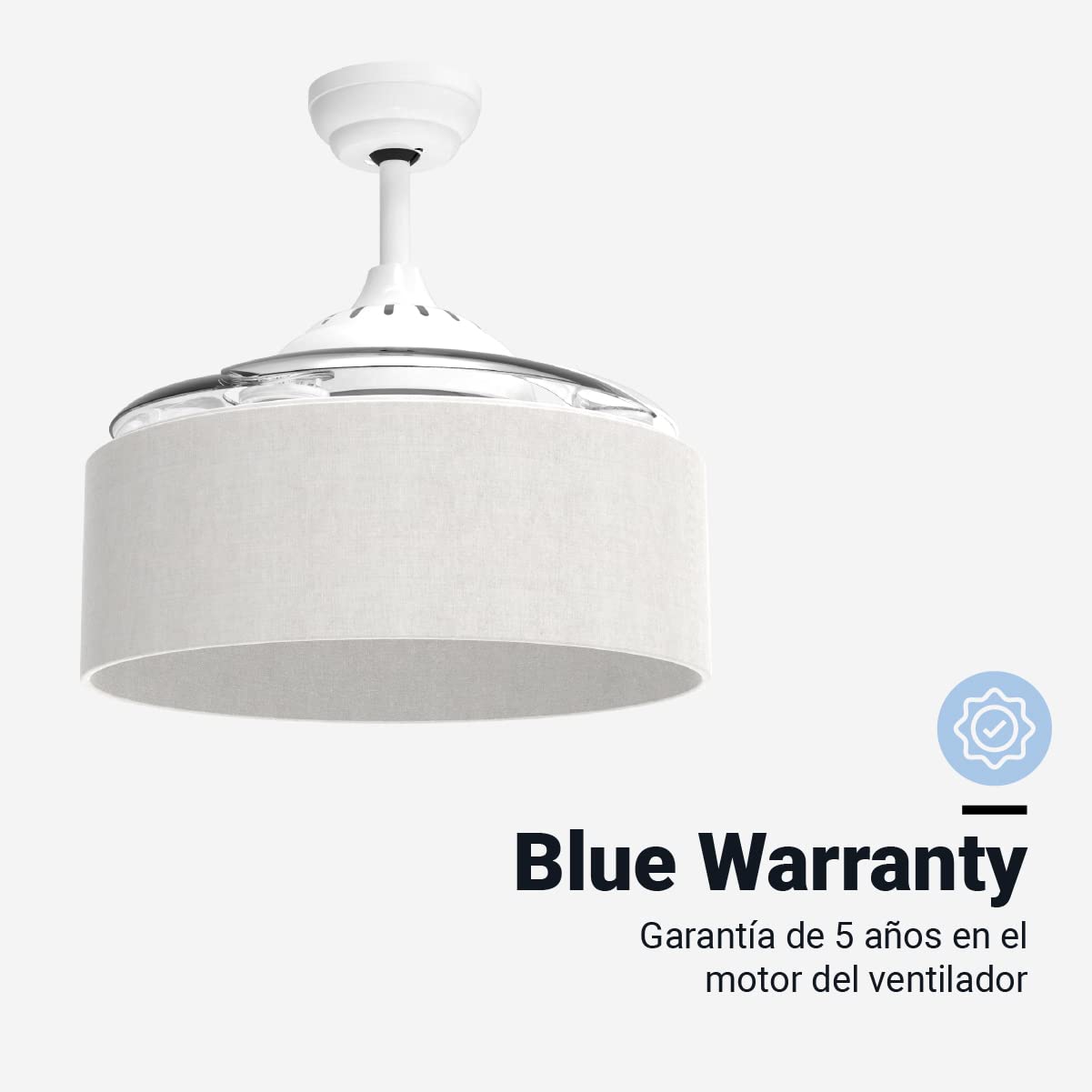 UNIVERSALBLUE | Ceiling Fan with Light and Retractable Blades | Fabric Shade | Quiet DC Motor Fan | 3 Light Types | 6 Speeds | Perfect for Living Room, Bedroom, and Office Cooling