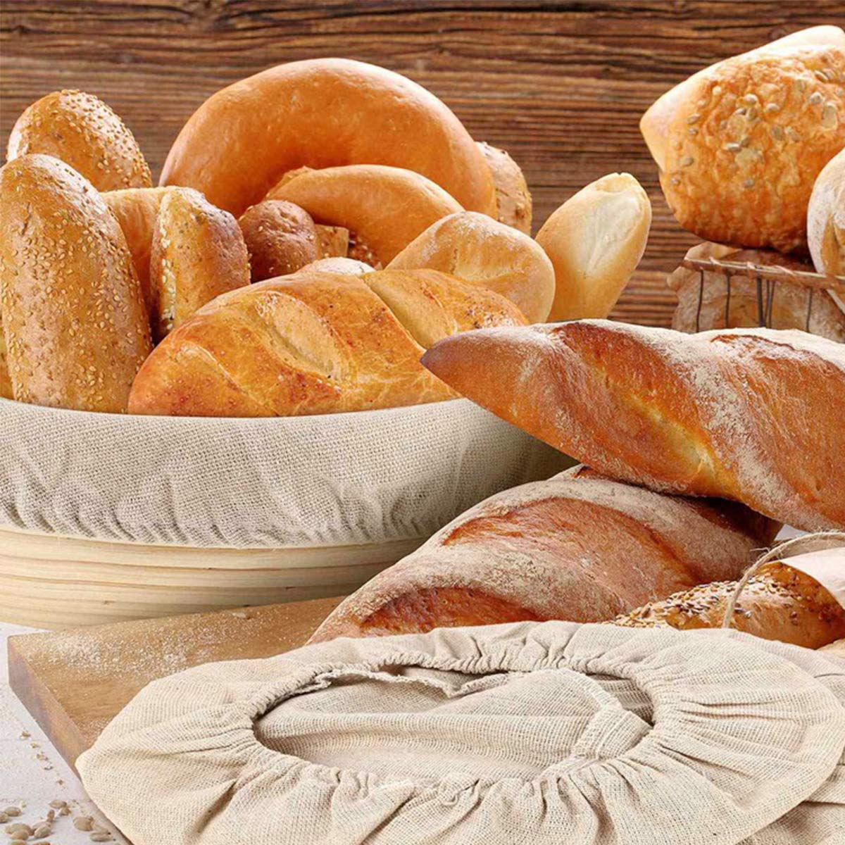 7-Pack 9 Inch Round Banneton Bread Proofing Baskets with Natural Rattan Liners - Professional Sourdough Dough Rising Baskets for Home Bakers & Artisan Bread Making | Perfect for Sourdough, Artisan Loaves, and Homemade Bread Baking
