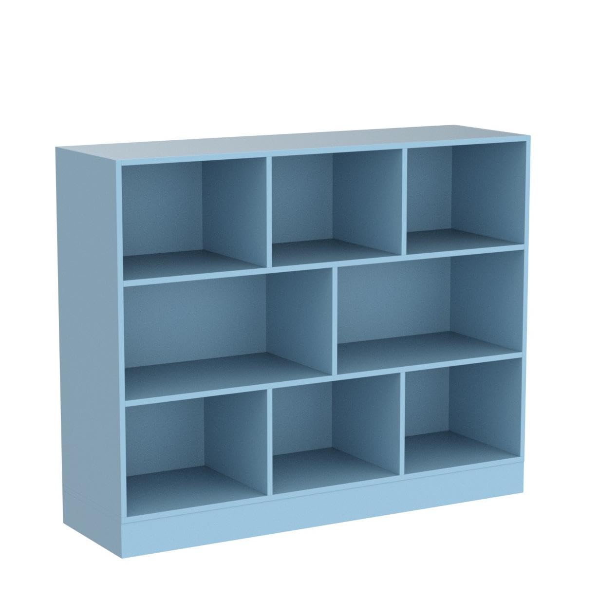 IOTXY 3-Tier Open Shelf Wooden Bookcase - Floor Standing Display Cabinet with 8 Cubes, Short Horizontal Bookshelf Organizer in Bright Blue - Perfect for Living Room, Bedroom, Office & Dorm Storage