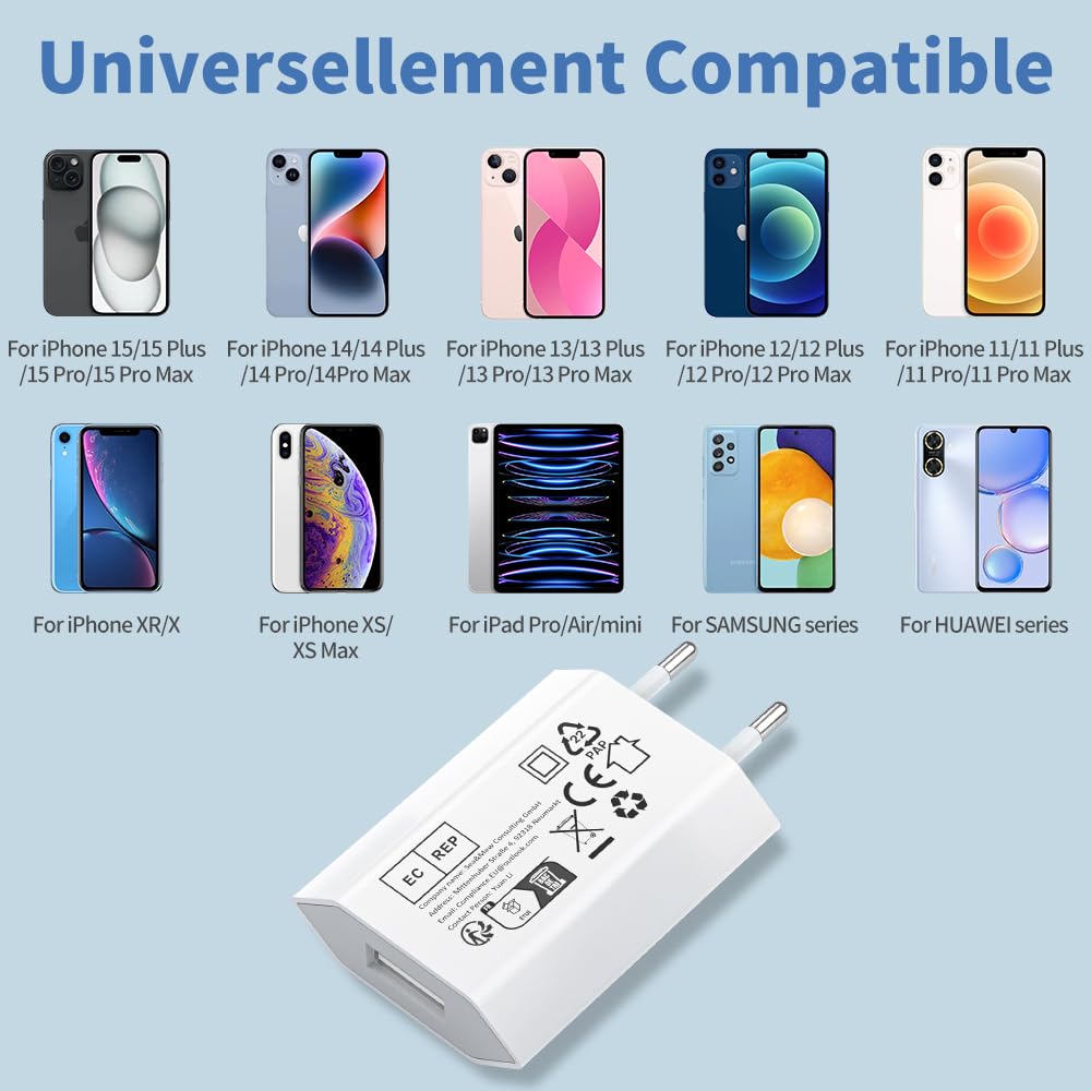 4-Pack iPhone Charger Cable 2M with 5W USB Adapter - Compatible with iPhone 14/13/12/11/X/8/7/6/SE & iPad - Fast Charging, Durable Braided Cables for Home, Office, Travel & Car Use