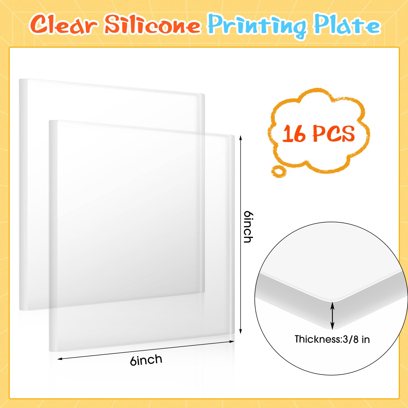 16-Piece Silicone Monoprinting Plates Set - 6x6x3/8 Inch Reusable Printmaking Tools for Press Art, DIY Card Making & Scrapbooking - Perfect for Home Decor & Creative Projects