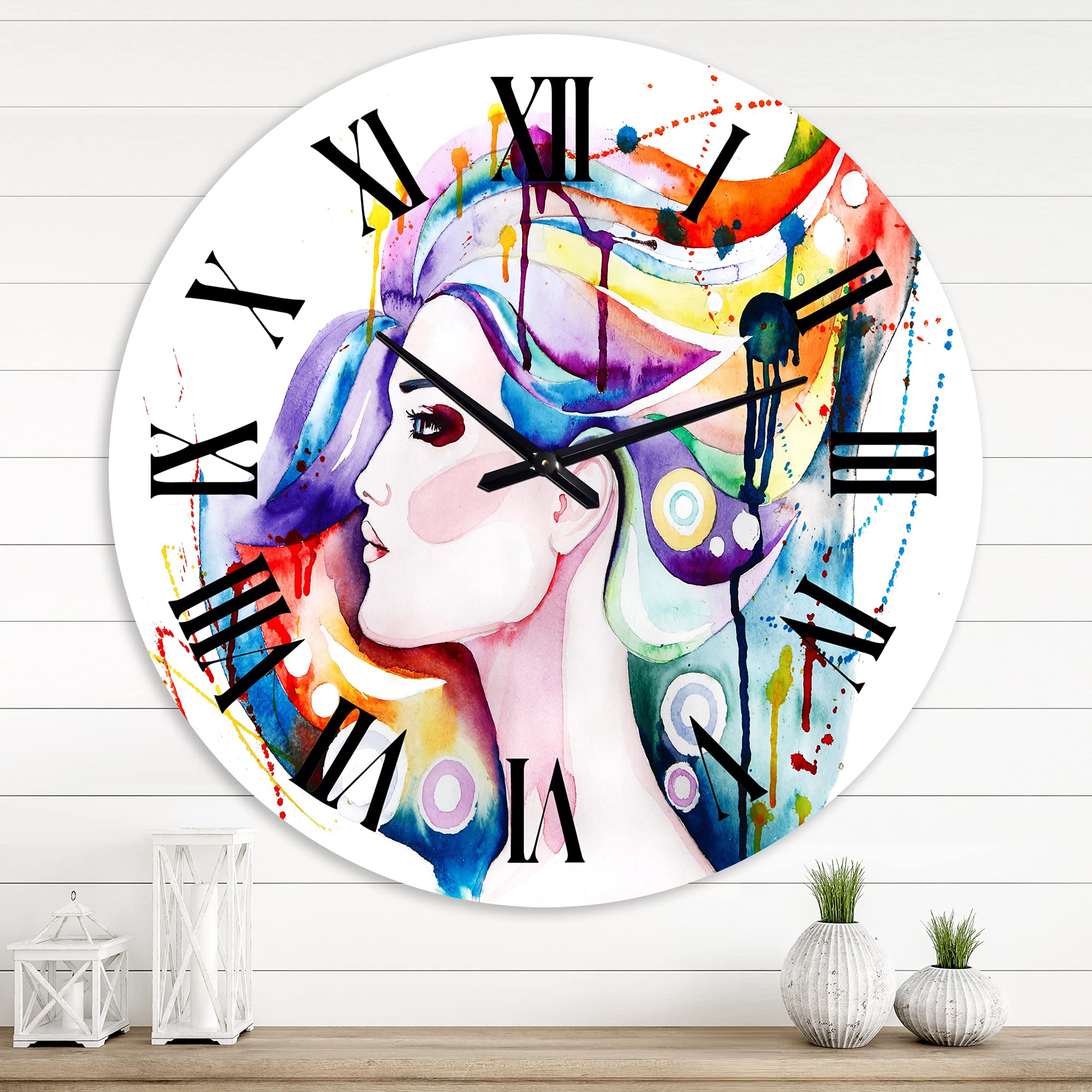 Vintage Wall Clock - Large Decorative Wall Clock with Beautiful Long-Haired Woman Artwork for Home & Office Decor | Perfect for Living Room, Bedroom, Study or Workspace