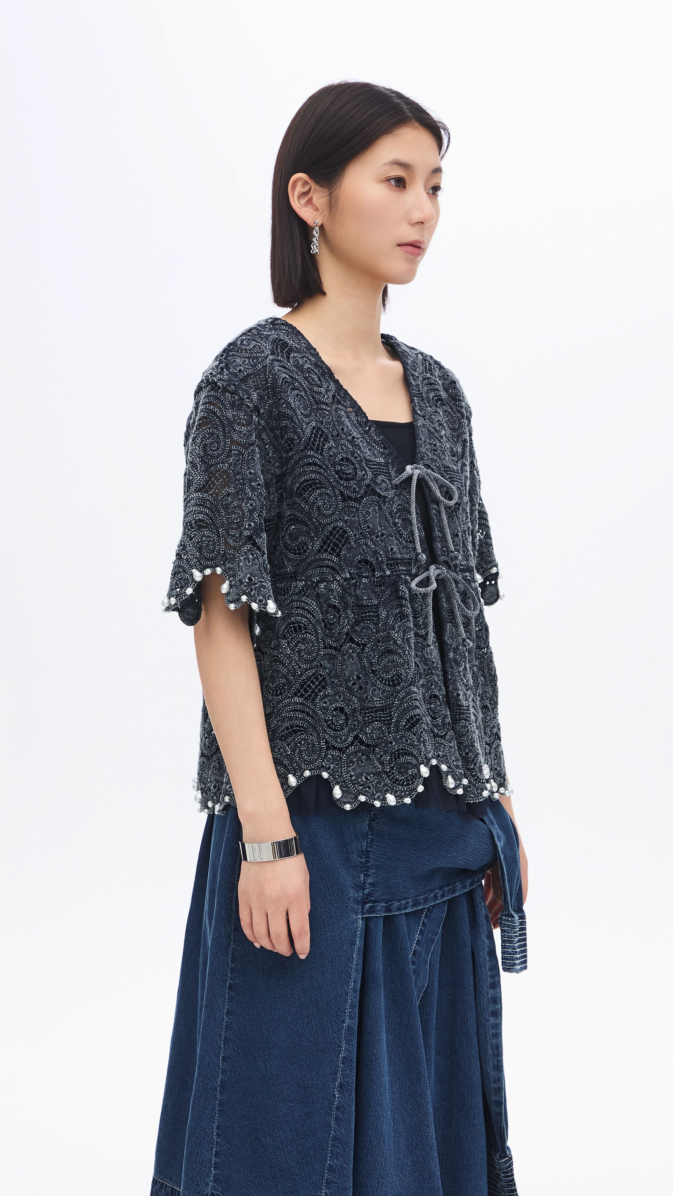 Stylish Cold Dye Lace Collarless Jacket for Women - Trendy Spring Outerwear for Casual Outings & Date Nights