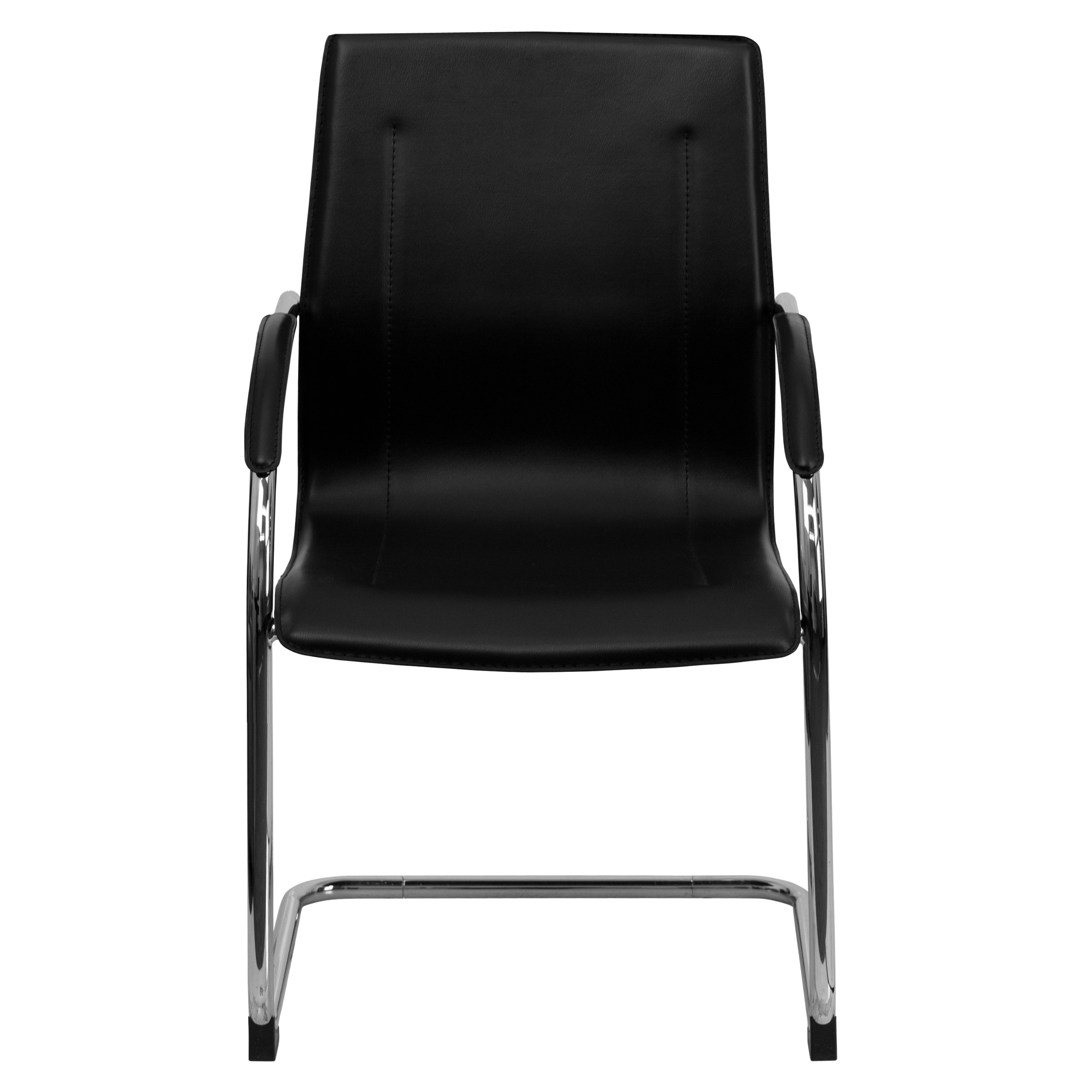 Flash Furniture Black Vinyl Side Reception Chair with Chrome Sled Base - Comfortable Waiting Room Seating for Offices, Clinics and Lobbies