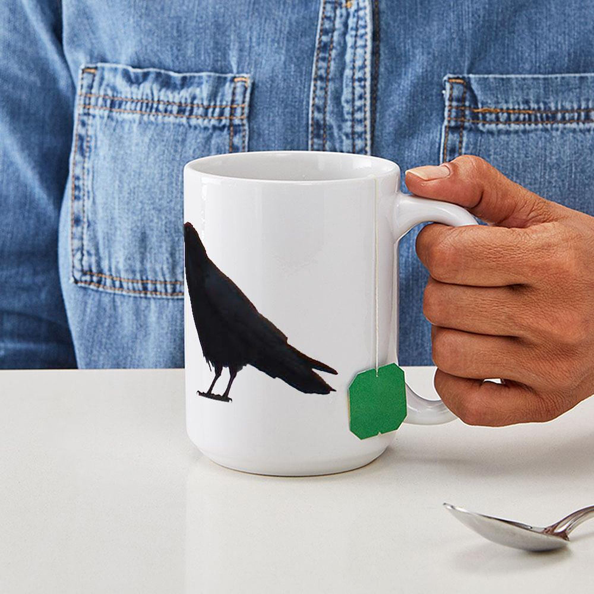 Crow Pair Large Coffee Mug - 15 oz White Ceramic Cup for Hot & Cold Drinks - Perfect for Home, Office, or Gift Giving