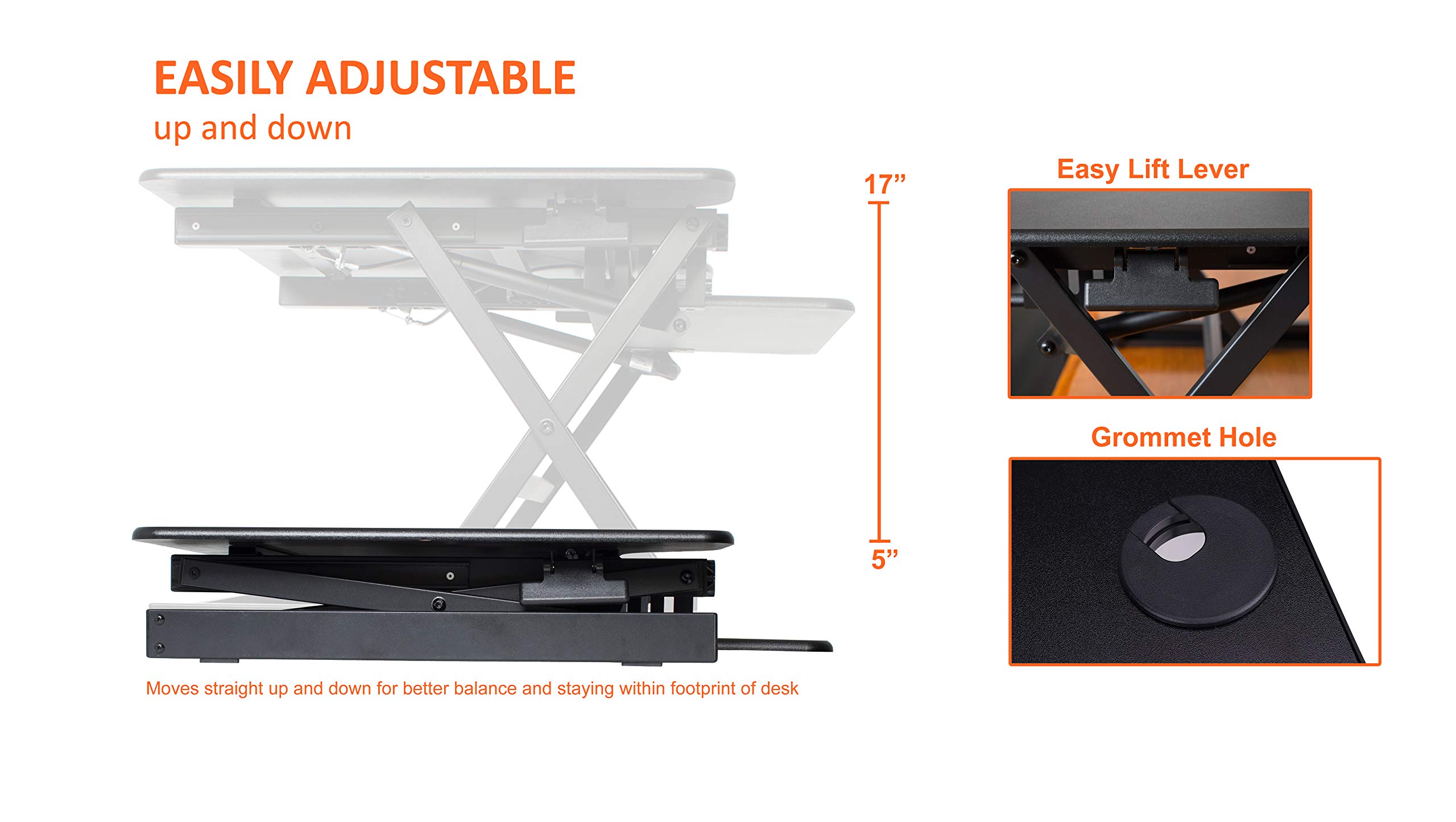 Lorell Adjustable Desk Riser Plus - Ergonomic Standing Desk Converter for Home & Office - Height Adjustable Computer Stand for Laptop & Monitor - Perfect for Work from Home & Office Workspace Setup
