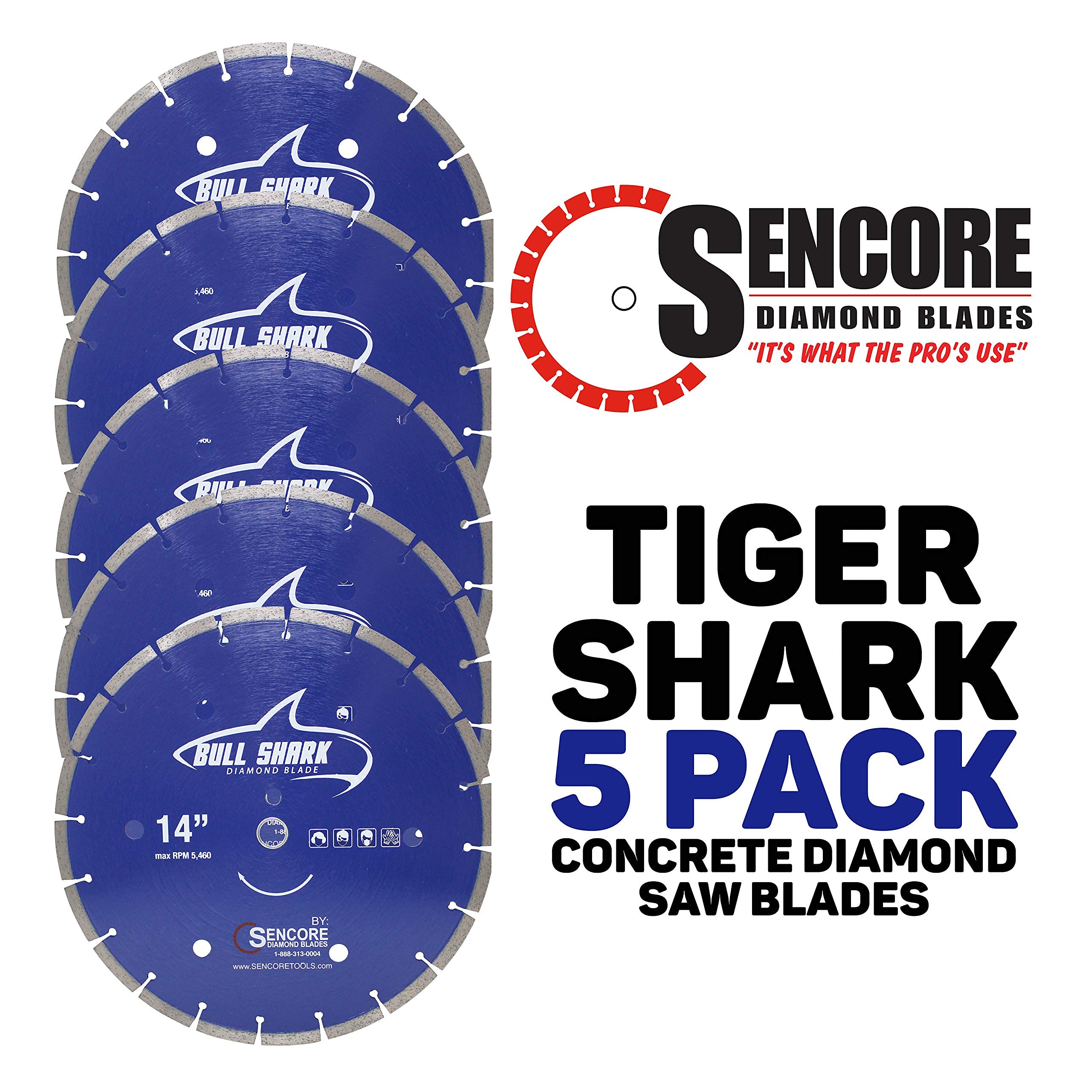 Bull Shark Diamond Blade 5 Pack - Premium Cutting Discs for Concrete, Tile, and Masonry - Ideal for DIY Projects and Professional Construction Work