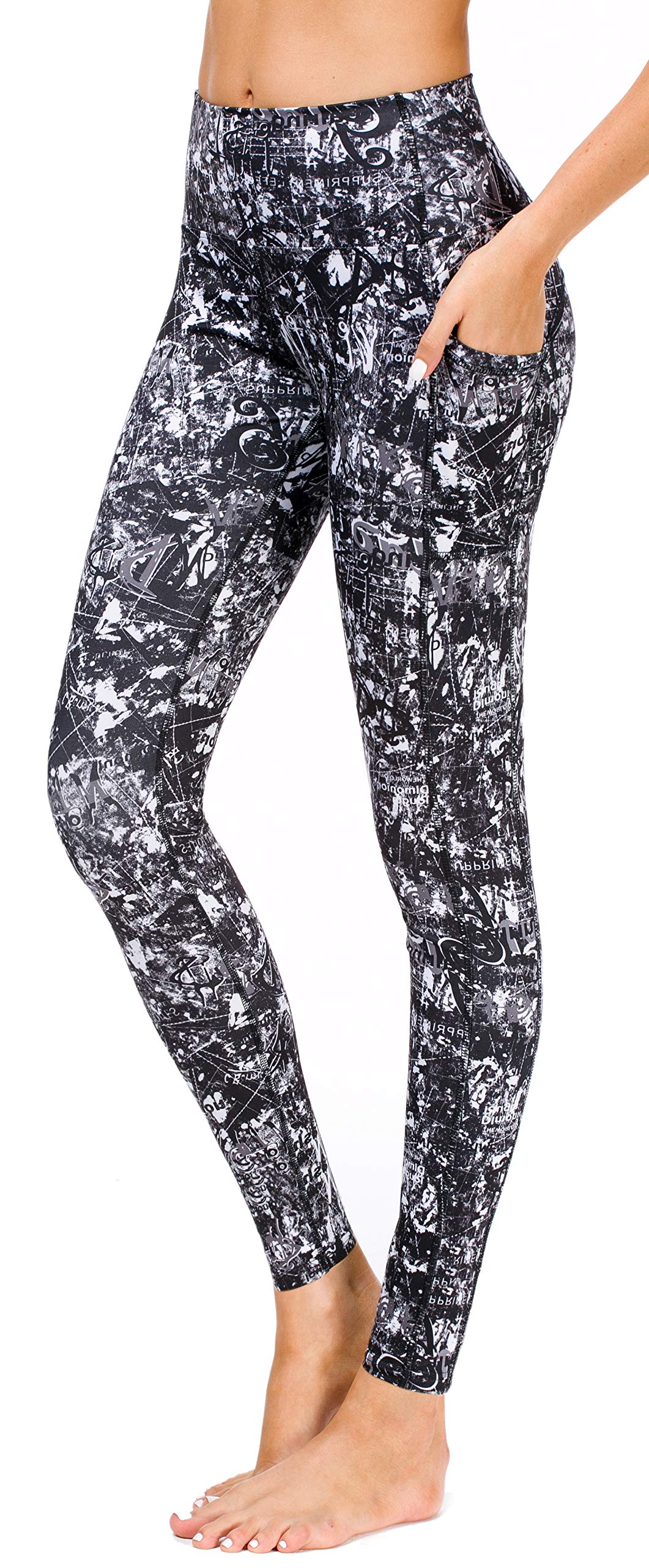 Munvot High Waist Yoga Pants for Women - Gym Fitness Workout Leggings with Pockets - Soft Stretchy Printed Tights for Running, Pilates & Lounge Wear