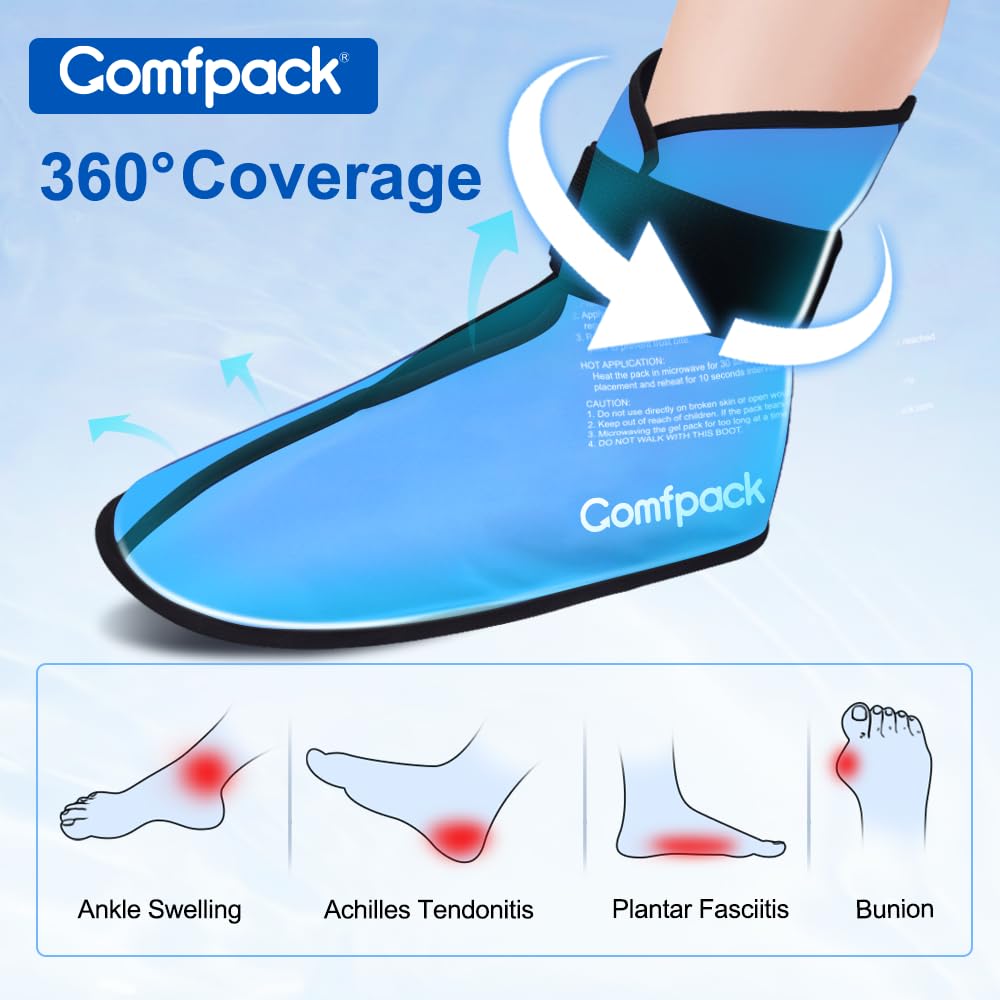 Reusable Gel Ice Pack Wrap for Foot & Ankle Pain Relief - 2 Pack Cold Therapy for Plantar Fasciitis, Achilles Tendonitis, Bunion, Swelling & Heel Pain - Post-Surgery Recovery & Neuropathy Support - Perfect for Athletes, Runners & Post-Op Care