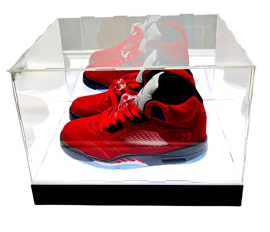 LED Lights Full Size Football Helmet & Sneaker Display Case - Acrylic Memorabilia Storage Box with 2 Shoe Compartments | Perfect for Sports Collectibles, Sneakerhead Rooms & Man Cave Decor