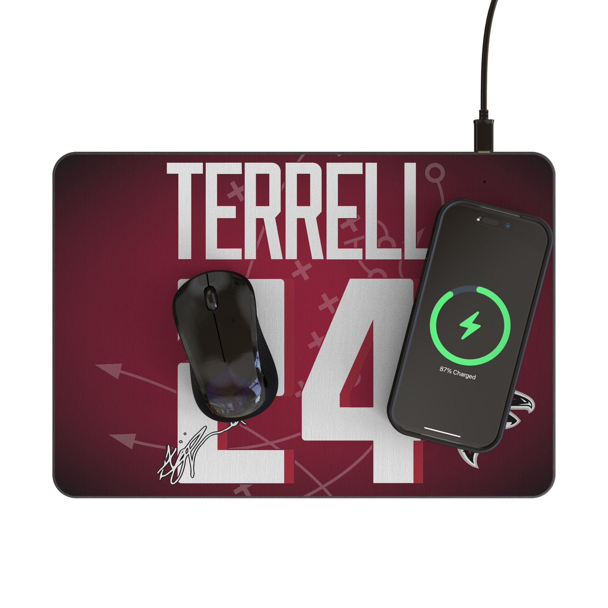 A.J. Terrell Atlanta Falcons 24 Game Tactical 15W Fast Wireless Charger & Mouse Pad Combo - Perfect for Office, Gaming, and Home Desk Setup