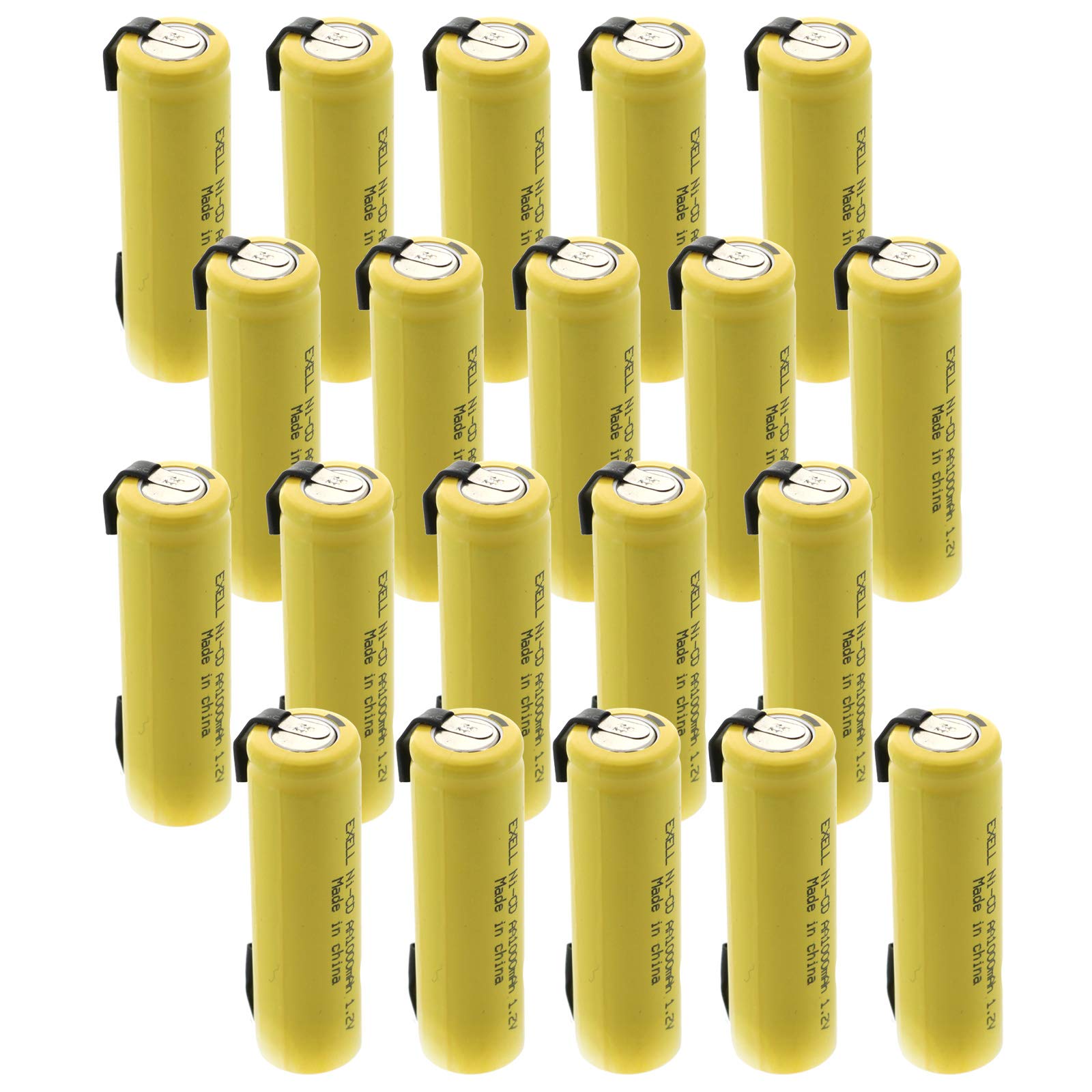 20 Pack Exell AA 1.2V 1000mAh NiCD Rechargeable Batteries with Tabs - Perfect for Medical Instruments, Electric Razors, Toothbrushes, RC Devices & Power Tools - Long Lasting Power Supply for Home & Professional Use