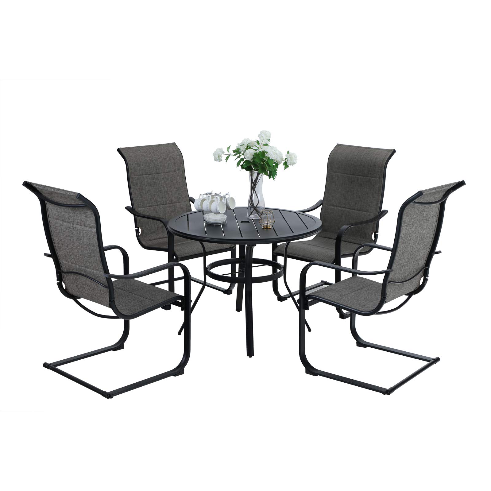 MFSTDIO 5-Piece Patio Dining Set with 4 Spring Motion Chairs & 1 Round Table (1.57