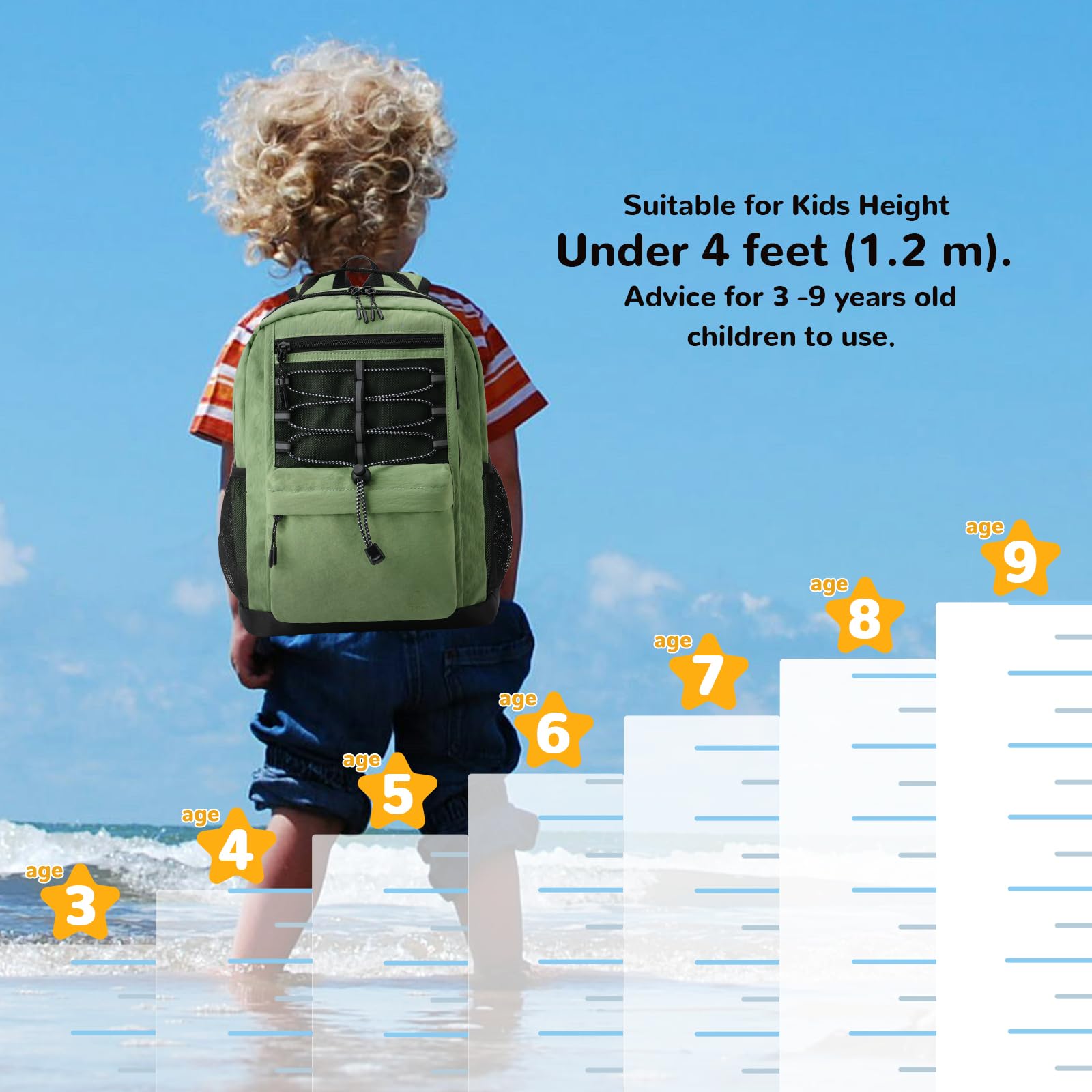10L Small Lightweight Kids Backpack for Boys & Girls Ages 3-9 - Waterproof Mini Daypack for School, Travel, Hiking & Outdoor Activities - Army Green