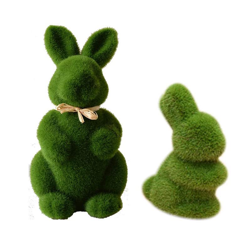 Lifelike Simulation Moss Rabbit Ornaments - 2 Pack Realistic Plush Bunny Figurines for Easter, Home & Office Decor - Perfect for Spring Centerpieces, Shelf Displays, and Gift Giving