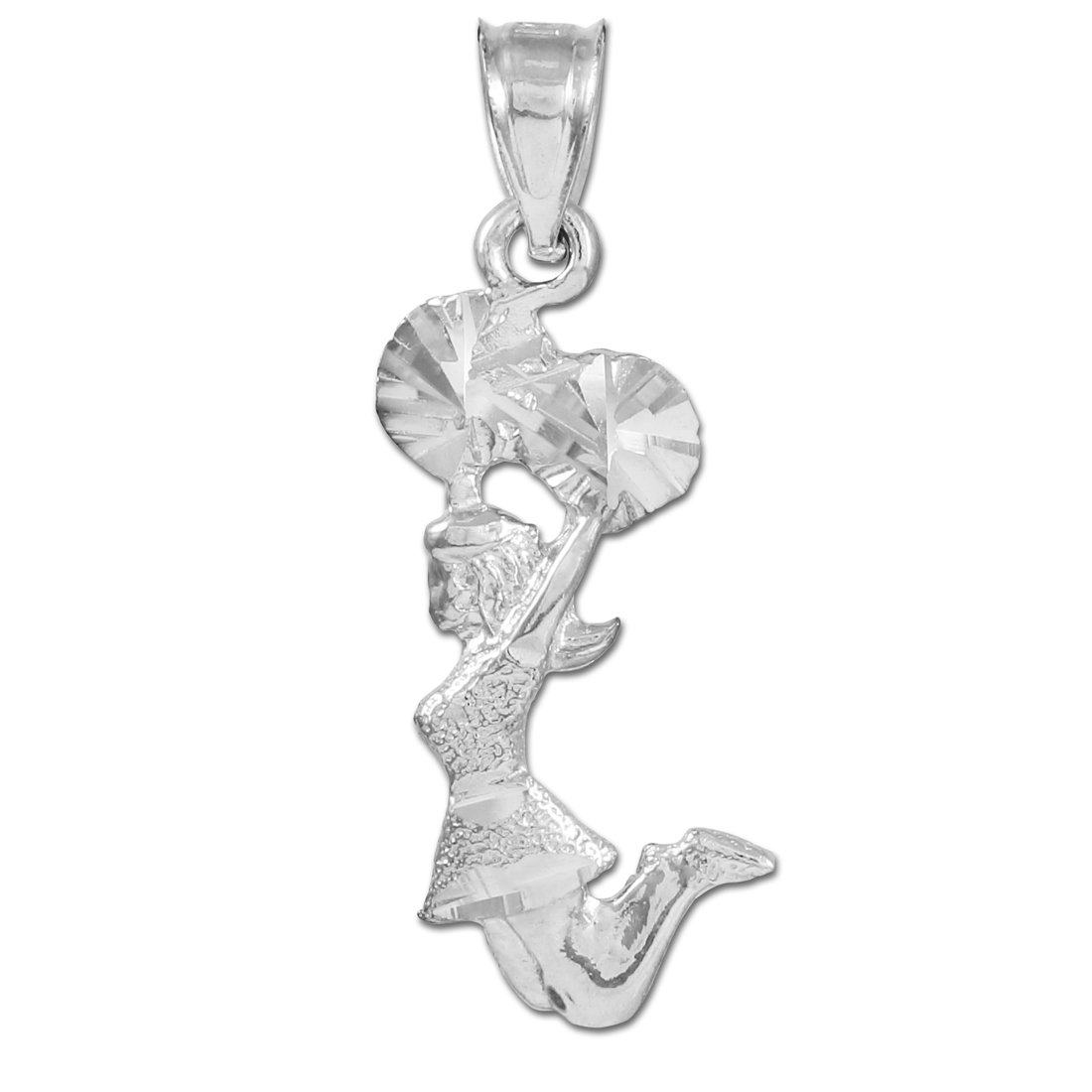 14K White Gold Cheerleader Charm Pendant Necklace - Elegant Cheerleading Jewelry Gift for Girls & Women - Perfect for Games, Competitions & Special Occasions