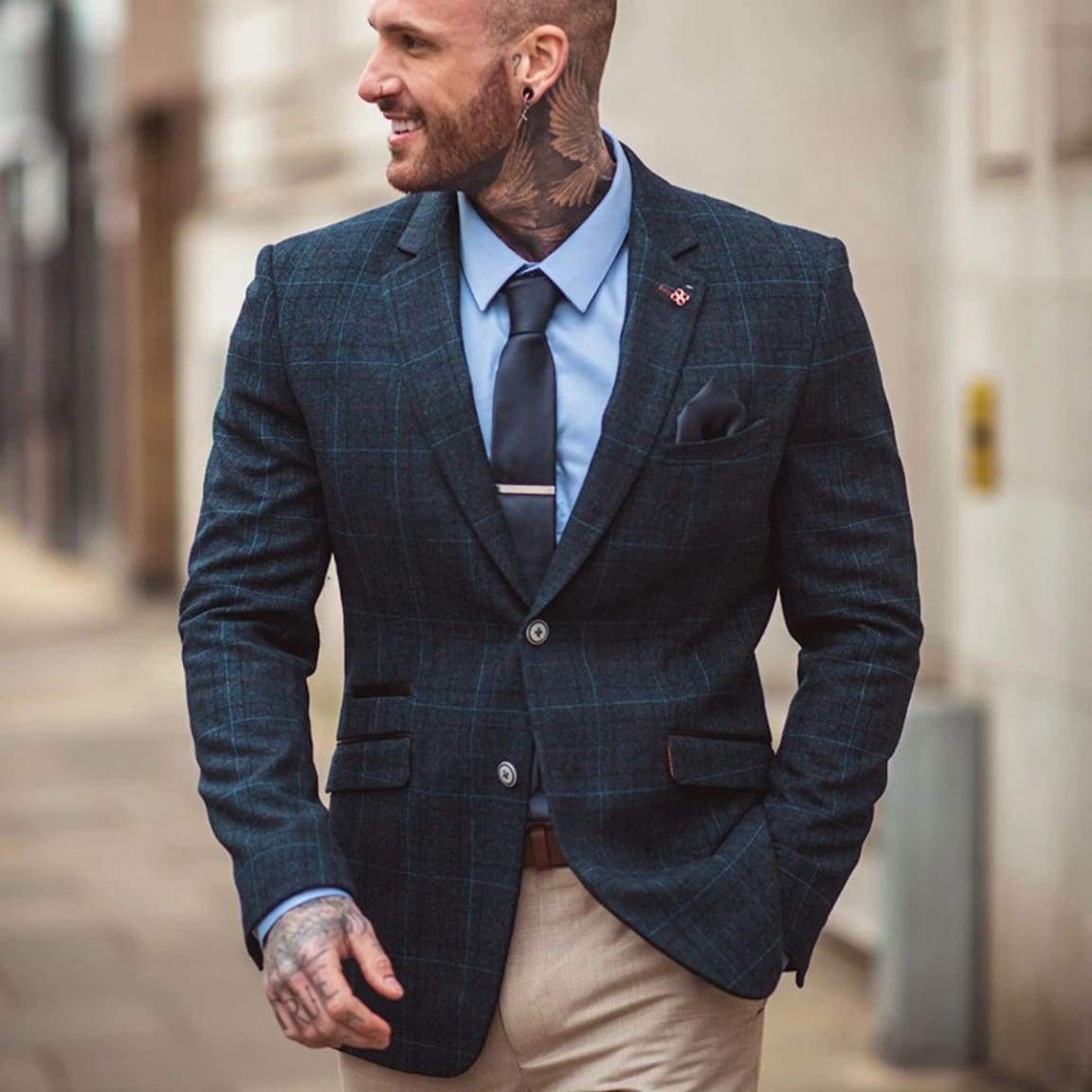 Cavani Cody Men's Blue Slim Fit Tweed Style Jacket - Classic Blazer for Business, Office & Formal Events