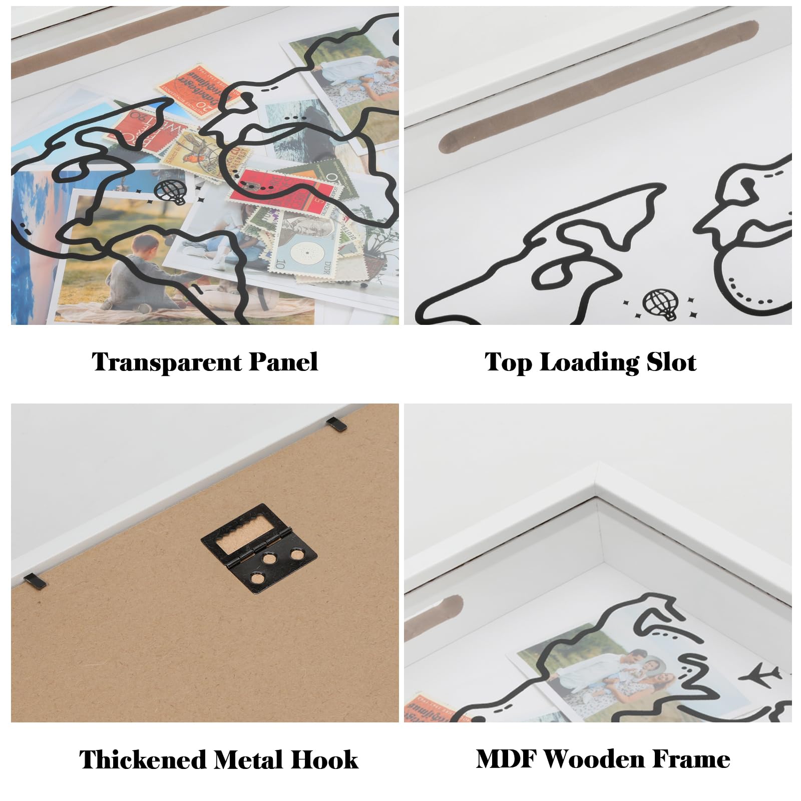 Ronlap 8x8in White Travel Shadow Box - Top Loading Memory Display Case for Keepsakes & Adventure Mementos | Perfect for Travel Scrapbooking, Vacation Souvenirs & Home Décor