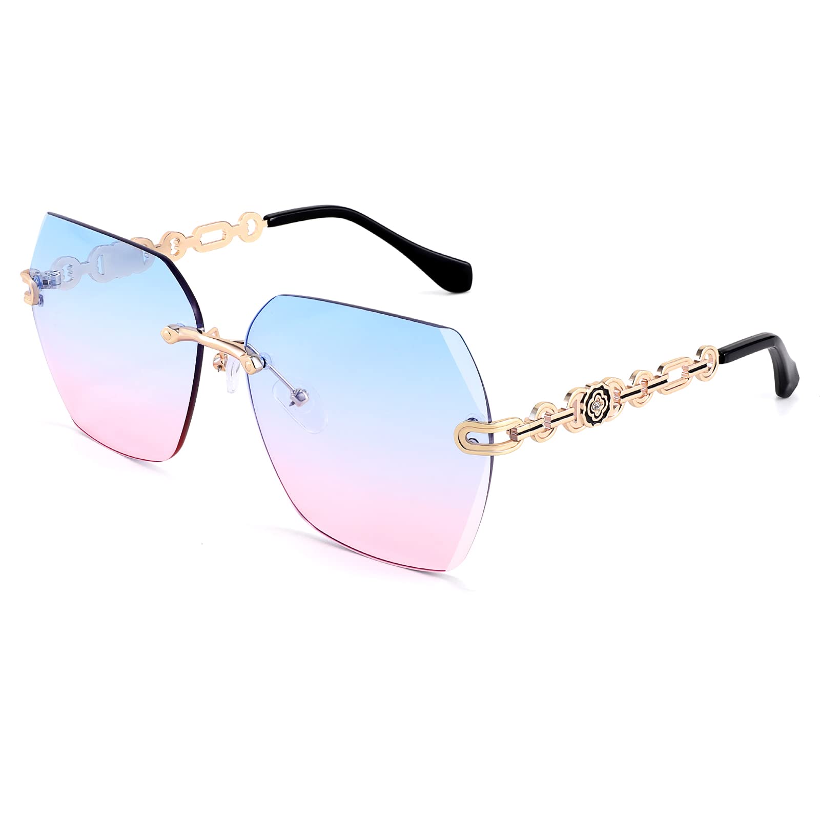 FEISEDY Women's Rimless Hexagonal Sunglasses with Gradient Lenses for Fashion Outfits