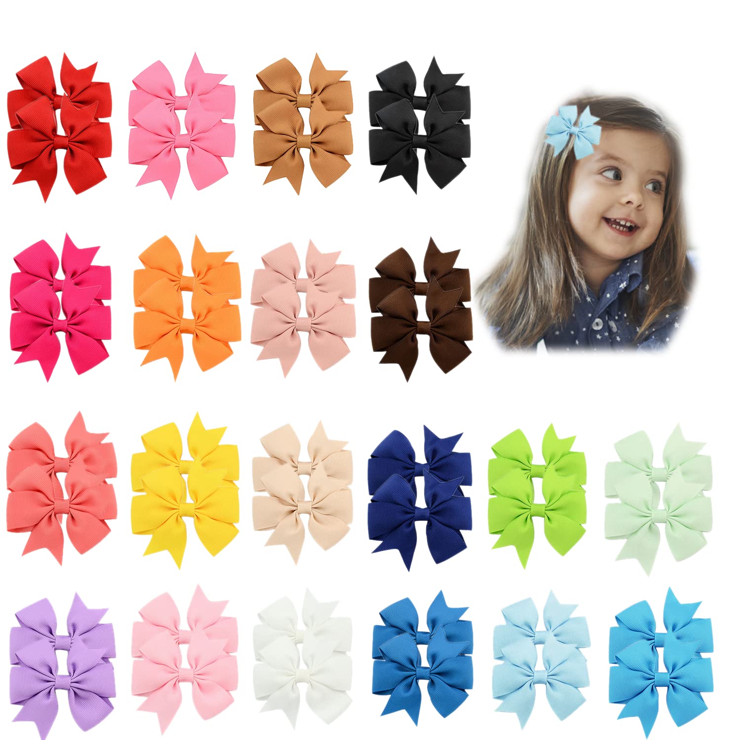 40-Piece Baby Girls Hair Clips Set - 20 Color Grosgrain Ribbon Non-Slip Barrettes & Alligator Clips for Infants, Toddlers & Teens | Perfect for School, Parties & Daily Hair Accessories | Cute Hair Bows & Pins Gift Set