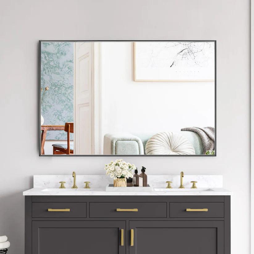 Sleek Modern Black Aluminum Framed Wall Mirror - Full Length Floor Mirror for Bedroom, Living Room & Entryway Decor
