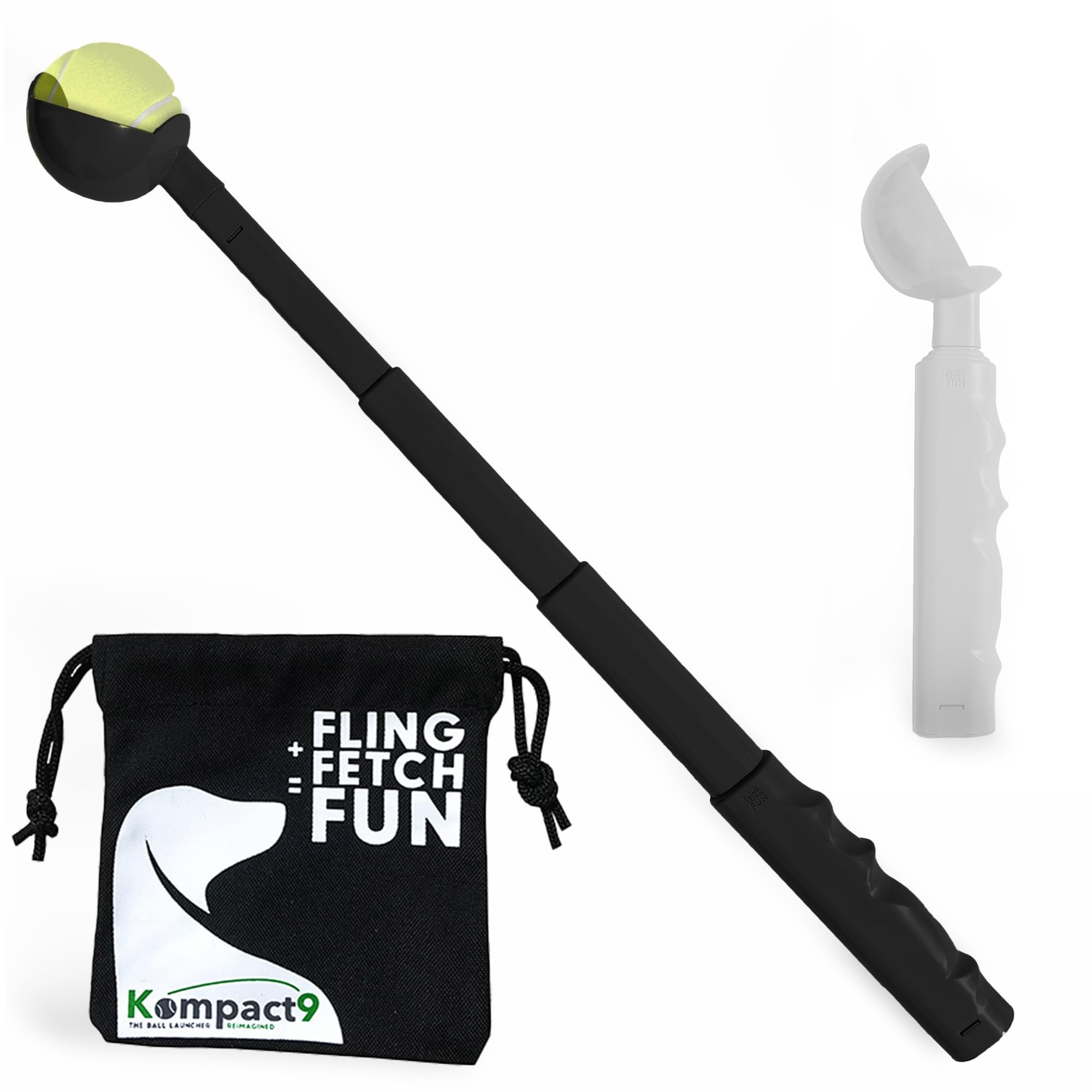 Kompact9 Retractable Pocket-Sized Dog Ball Launcher - Eco-Friendly Portable Fetch Toy for Dogs, Made from Recycled Plastic, UK Designed, Fits Standard Tennis Balls - Perfect for Outdoor Play, Park Exercise & Backyard Training | Black
