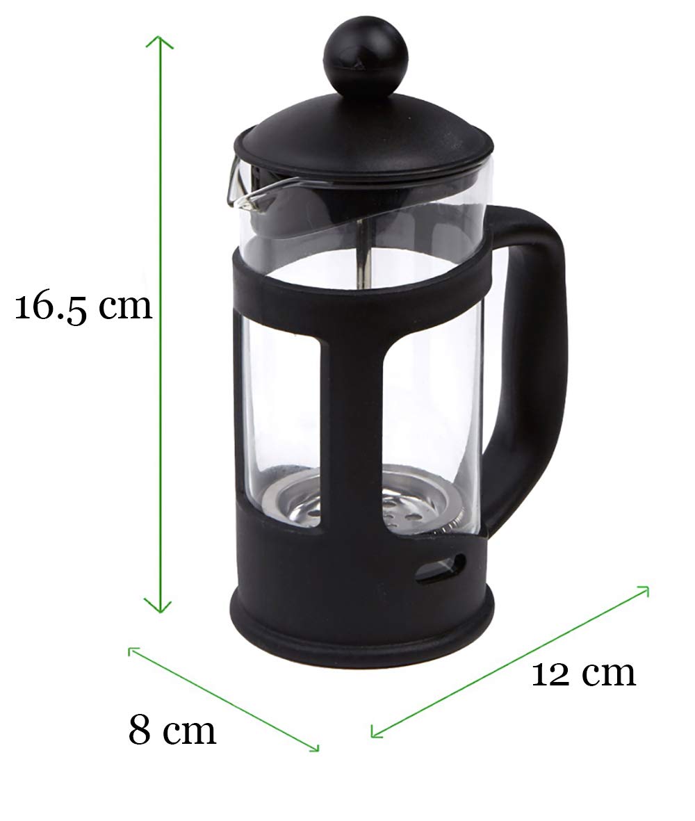 Premium French Press Coffee Maker - 12 Oz High Borosilicate Glass with Stainless Steel Reusable Filter (Black) | Perfect for Home, Office & Camping Brewing