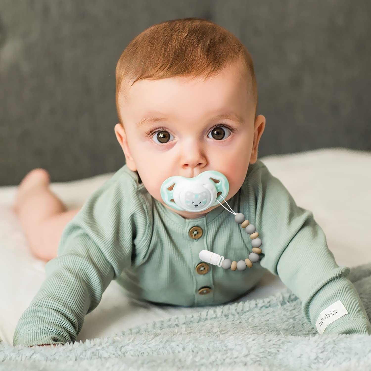 2PCS BPA-Free Silicone Pacifier Clips for Newborns - Baby Boy & Girl Soother Holder with Secure Fastening (Grey) | Ideal for Strollers, Car Seats & On-the-Go Parenting