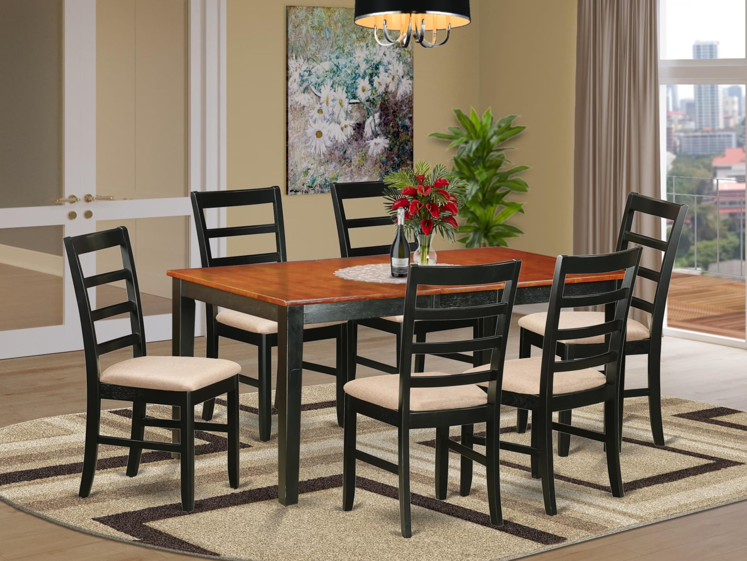 East West Furniture NIPF7-BCH-C 7-Piece Kitchen Dining Set with Butterfly Leaf Table & 6 Upholstered Chairs, 36x66 Inch, Black Cherry - Perfect for Small Spaces, Breakfast Nooks & Cozy Family Meals
