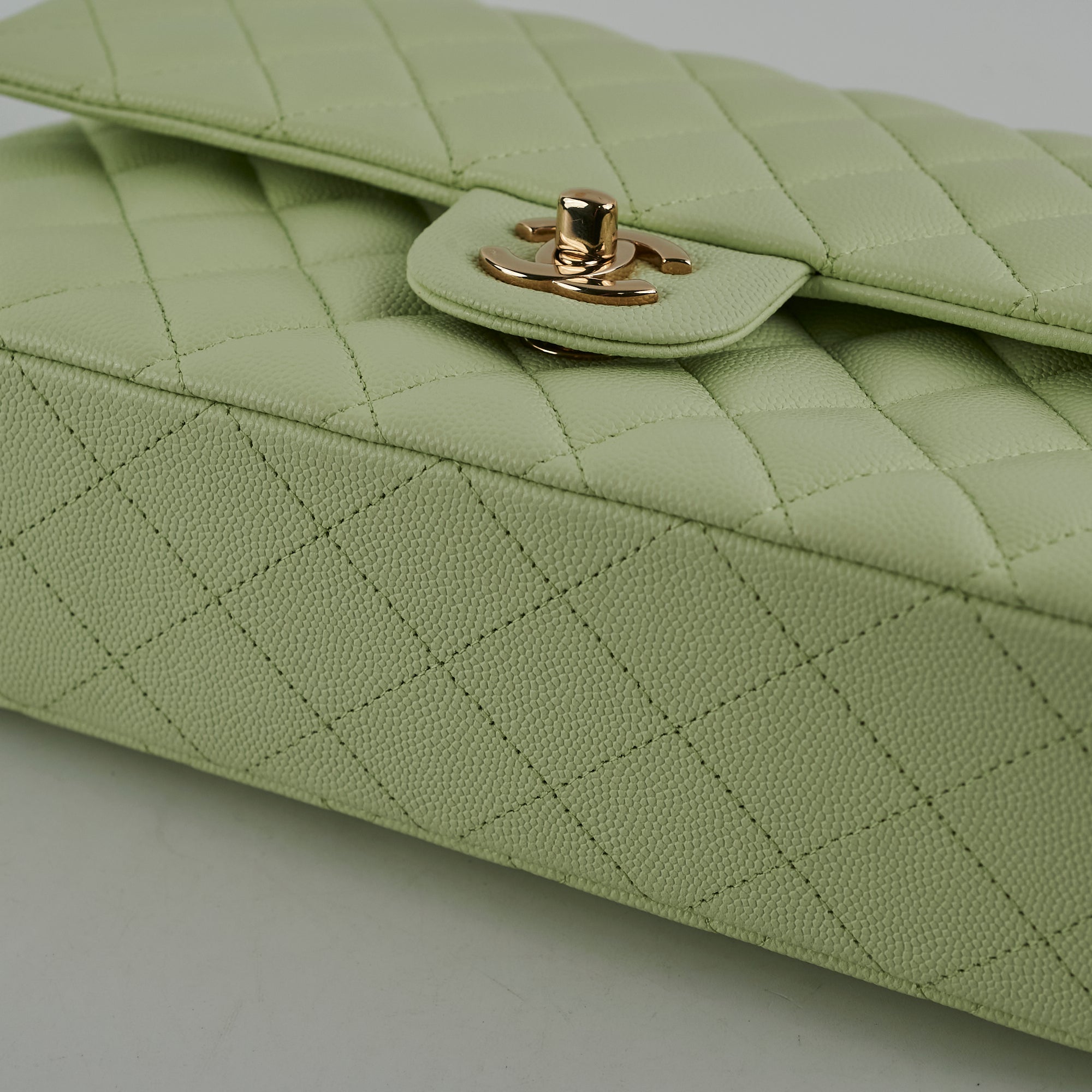 Chanel Medium Caviar Leather Double Classic Flap Bag in Light Green - Luxury Designer Handbag for Women, Perfect for Parties, Weddings & Everyday Elegance