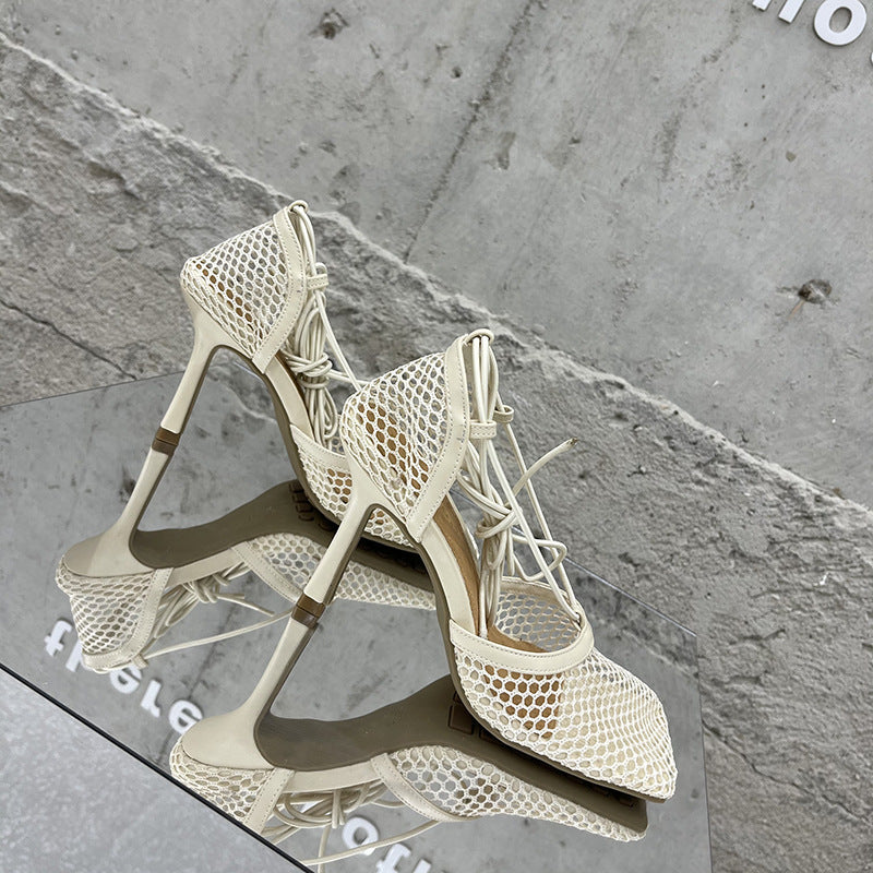 Breathable Mesh Square Toe Lace Up Heels for Women - Comfortable Summer Dress Shoes for Office, Party & Wedding Occasions