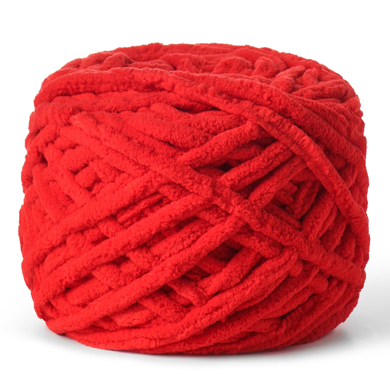 Soft Chenille Chunky Yarn 100g (49.2yd) - Fluffy Velvet Crochet Yarn for Blankets, Scarves & Amigurumi - Ultra Soft Baby Yarn for Knitting & Crocheting - Perfect for DIY Crafts, Baby Blankets & Home Decor (Red)