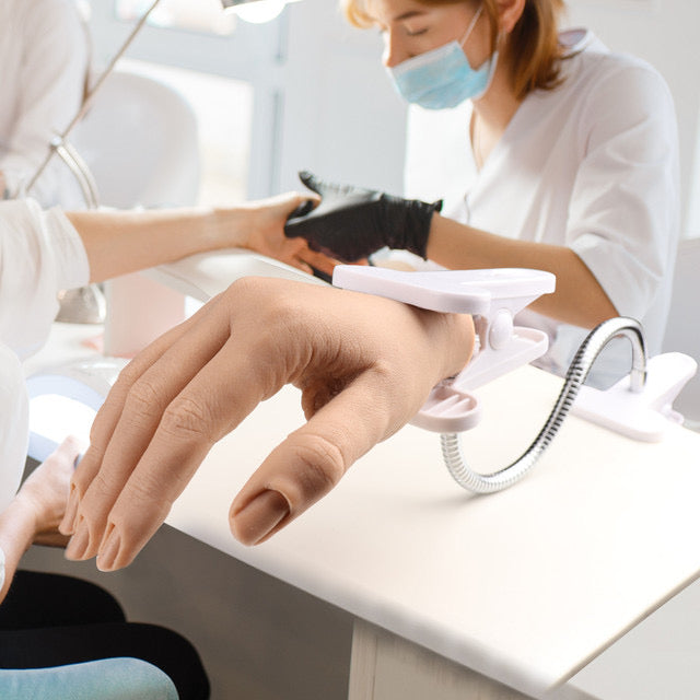 Professional Silicone Nail Practice Hand Clamp Stand - Adjustable Manicure Training Tool for Nail Art Students & Beginners - Perfect for Salon Practice, Home Use & Nail Technician Training