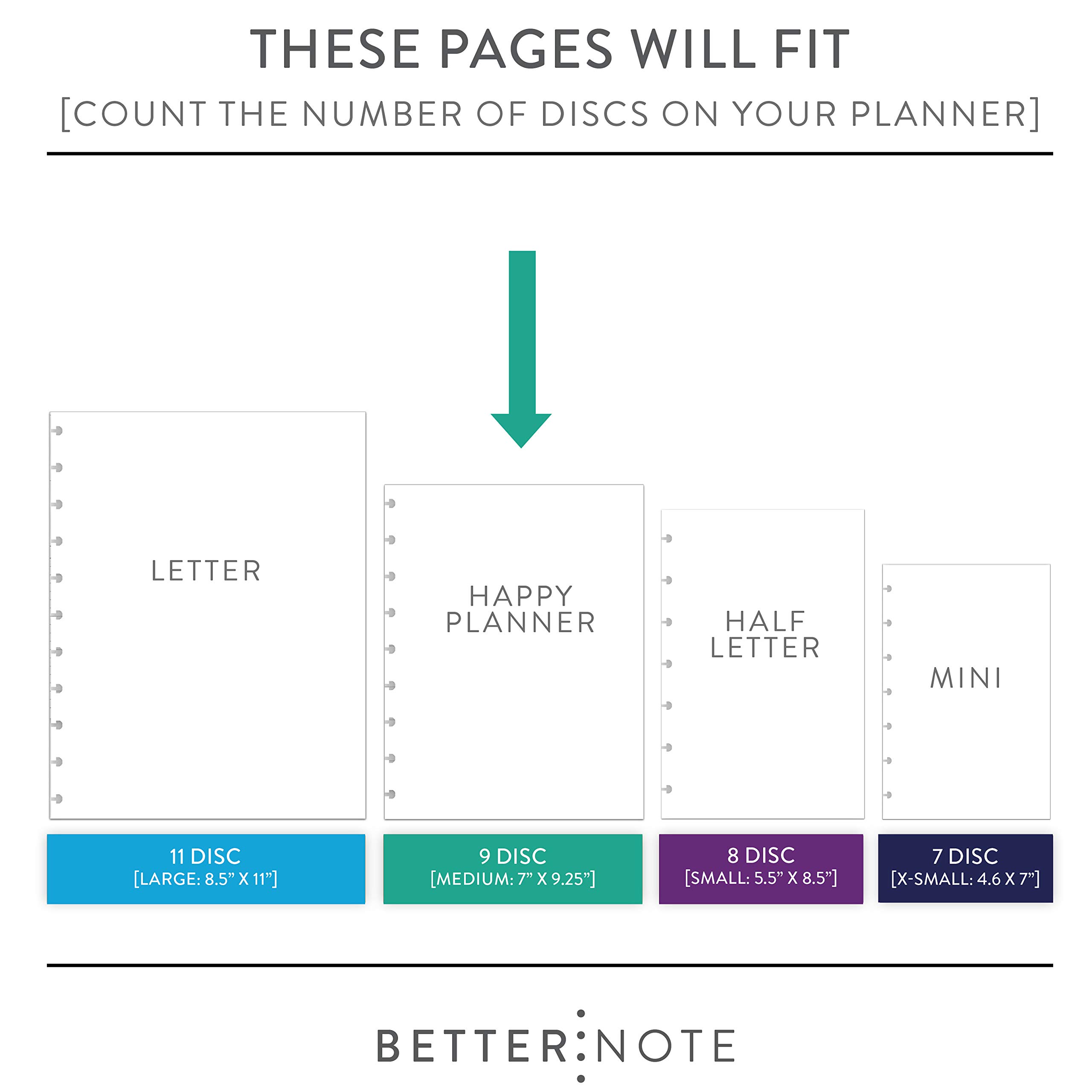 BetterNote 2025 Horizontal Discbound Calendar Refill - Compatible with Levenger Circa, Staples Arc Jr, TUL, Happy Planner, InkWell Press, MAMBI & NOTIQ (9-Disc, 7