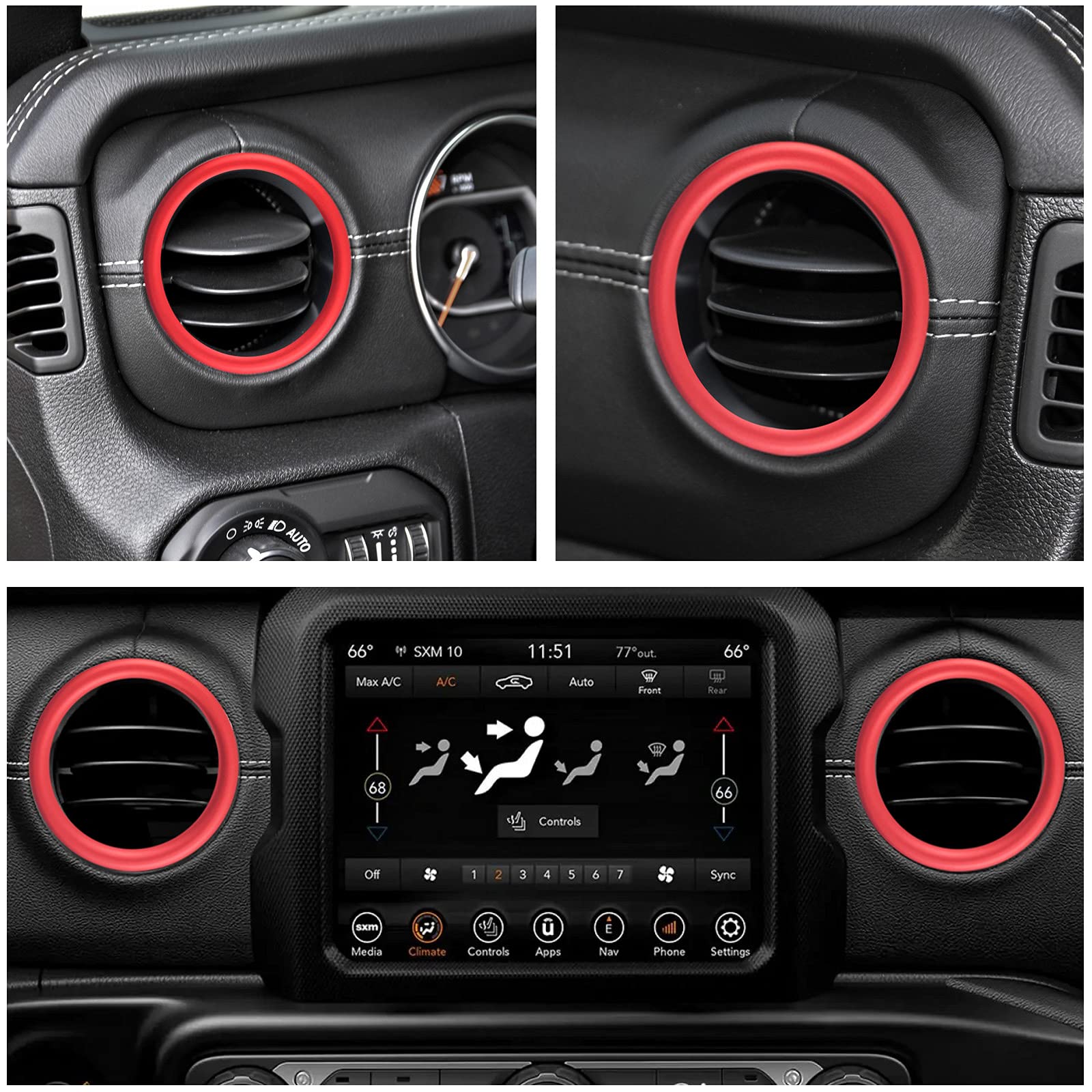 2017-2021 Jeep Wrangler JL & 2020-Up Gladiator JT AC Vent Ring Cover - Aluminum Alloy Trim Decoration Accessories - Upgrade Your Jeep Interior for Off-Road Adventures & Daily Driving