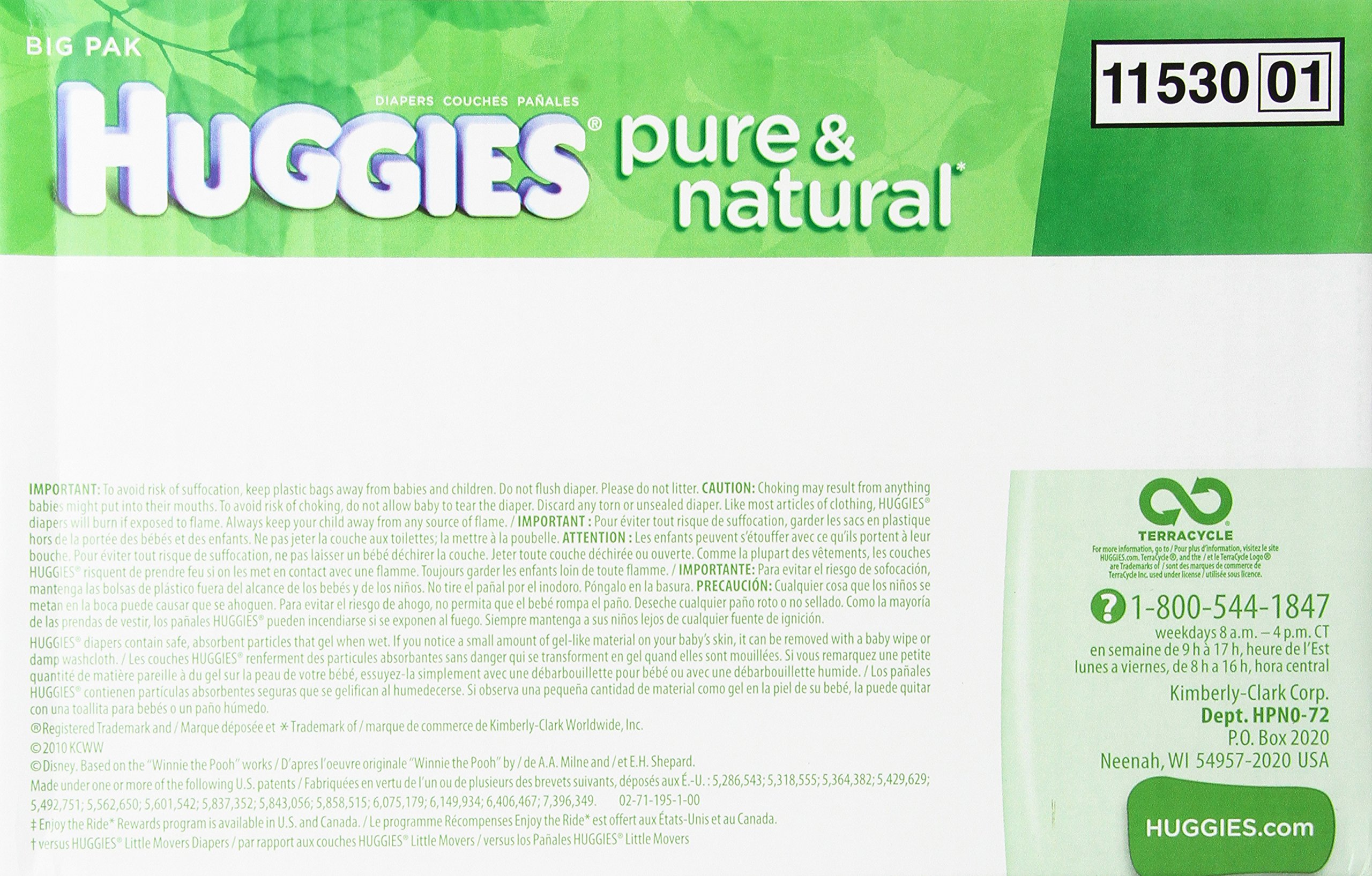 Huggies Pure & Natural Diapers for Newborns, 72 Count - Hypoallergenic, Ultra Soft & Absorbent - Perfect for Day & Night Use, Sensitive Skin Care