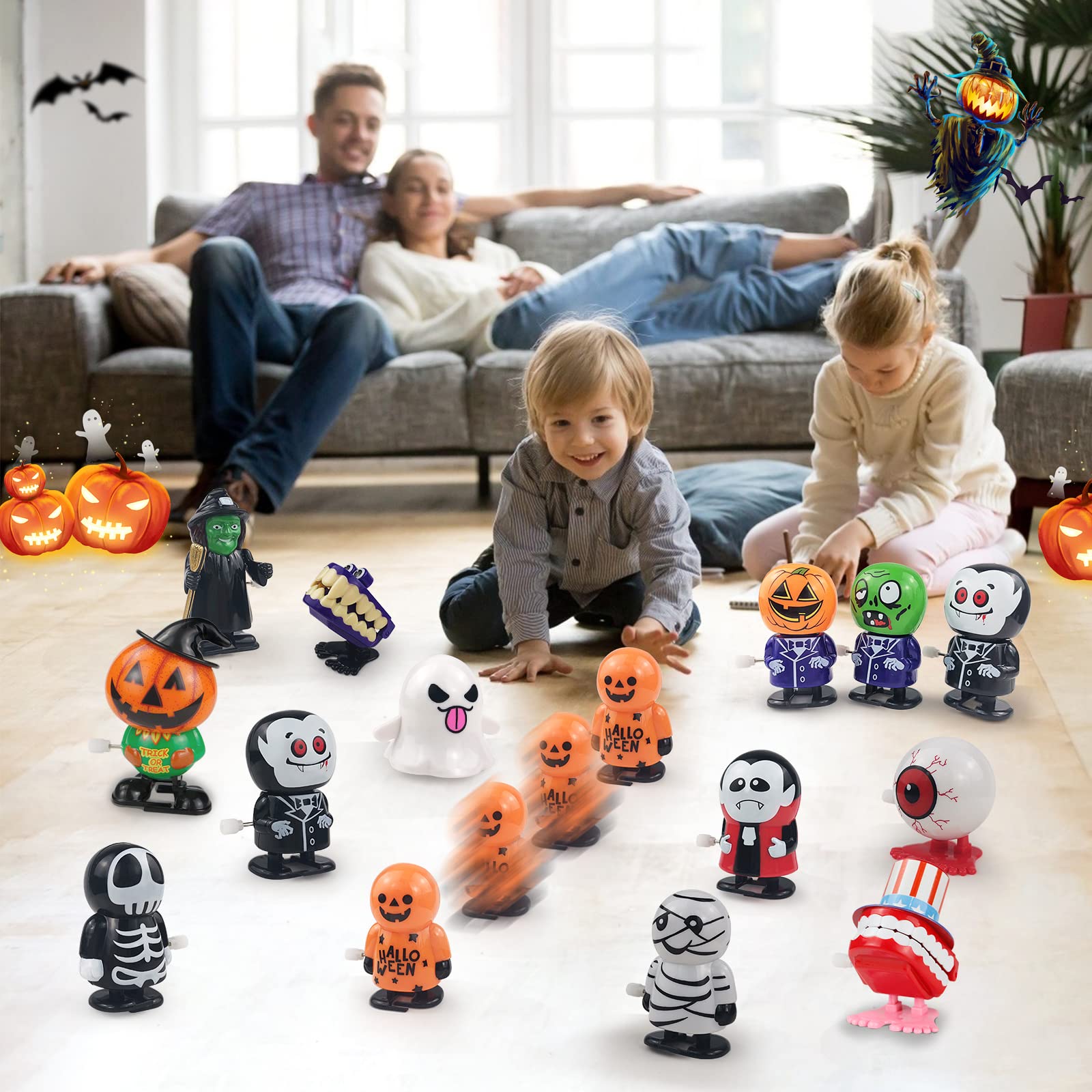 18 Pcs Halloween Wind Up Toys for Kids - Fun Clockwork Jumping & Walking Toys, Educational Party Favors for Toddlers, Boys & Girls | Perfect for Halloween Parties, Goody Bags & Classroom Rewards