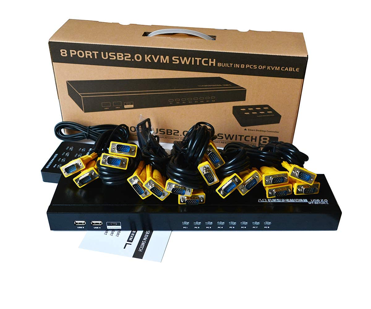 MT-VIKI 2 Port & 8 Port VGA KVM Switch - Dual Monitor Control for Home Office & Data Center | USB Keyboard Video Mouse Switcher for Multiple Computers